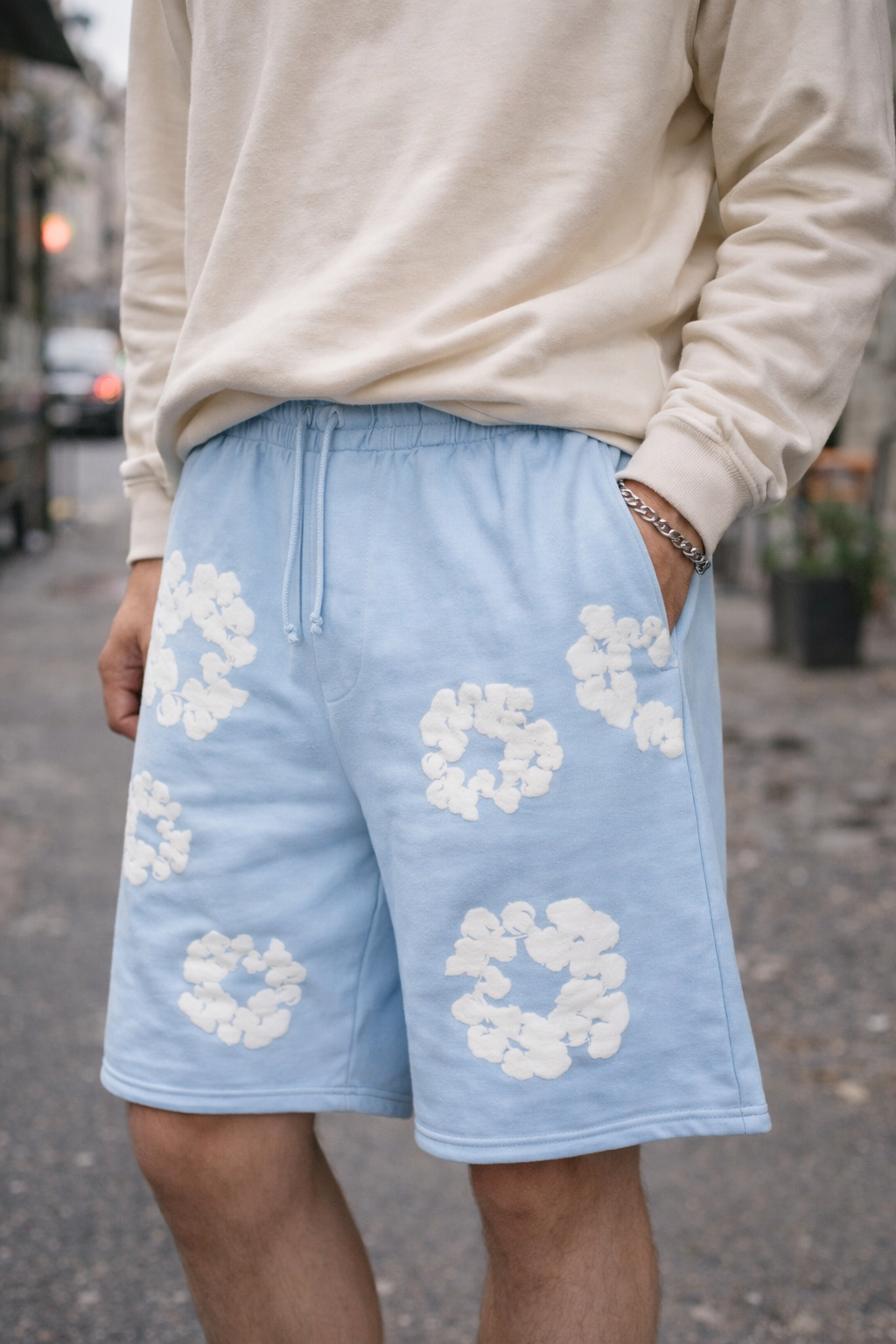 Denim Tears The Cotton Wreath Sweat Shorts Powder Blue — Warm-Weather Statement, Easy Rotation