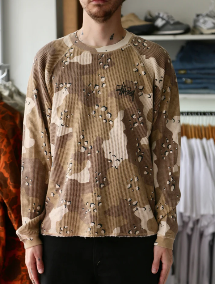 Stussy Raglan Thermal Long-Sleeve Crew Desert Camo — Pattern Control Playbook