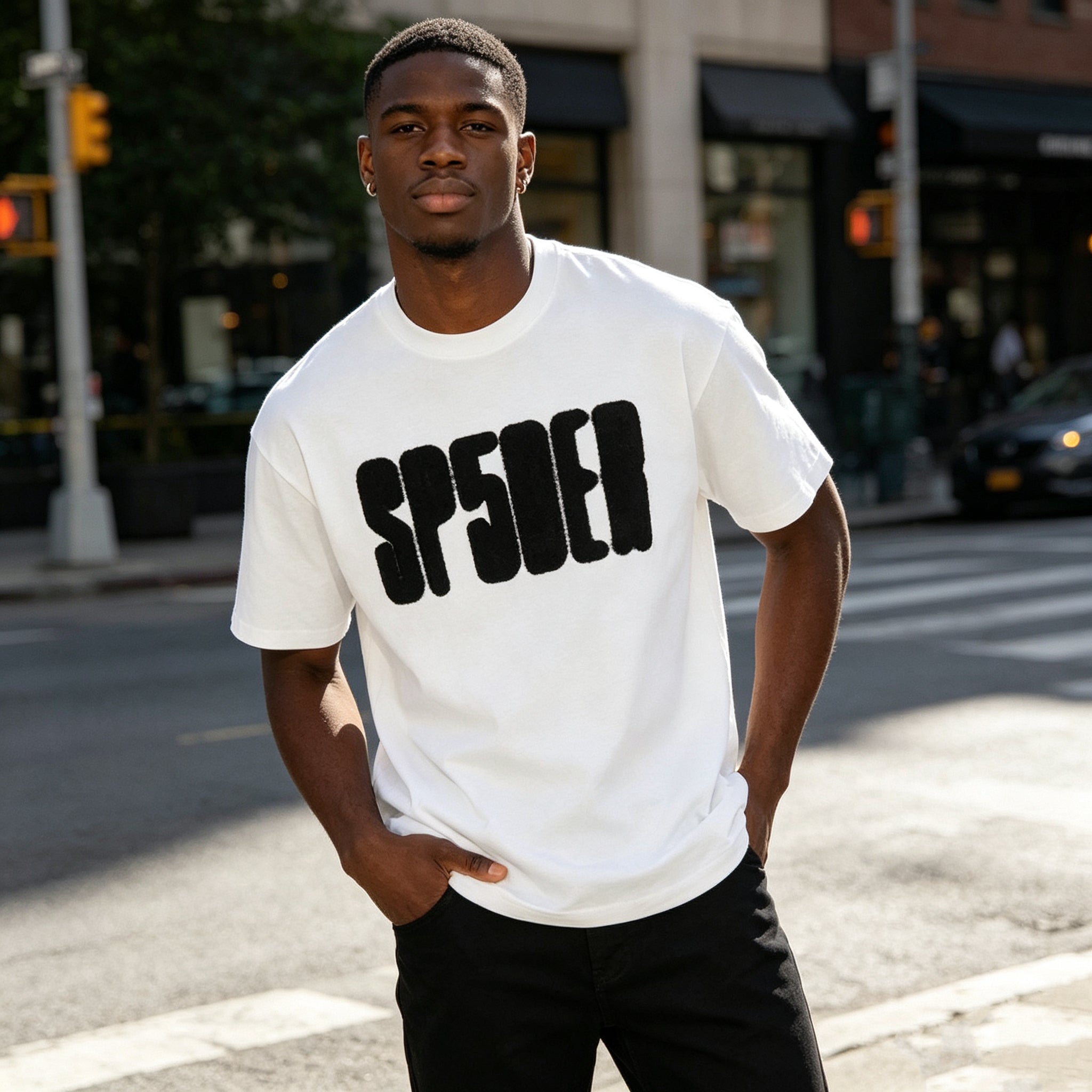 Sp5der Focused Logo Tee White Outfit Read