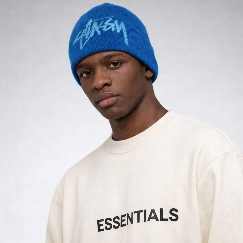 【希少カラー】Stussy SKULLCAP BRUSHED OUT STOCK Stussy Brushed Out Stock Skullcap Blue — Brushed Texture, Everyday