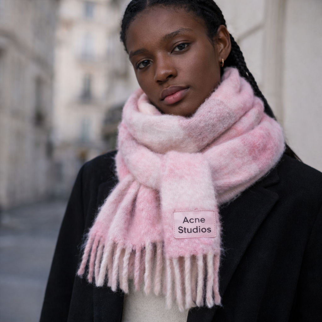 Acne Studios Mohair Checked Scarf Candy Pink/White/Pale Pink — Gift-Ready Warmth for Couples