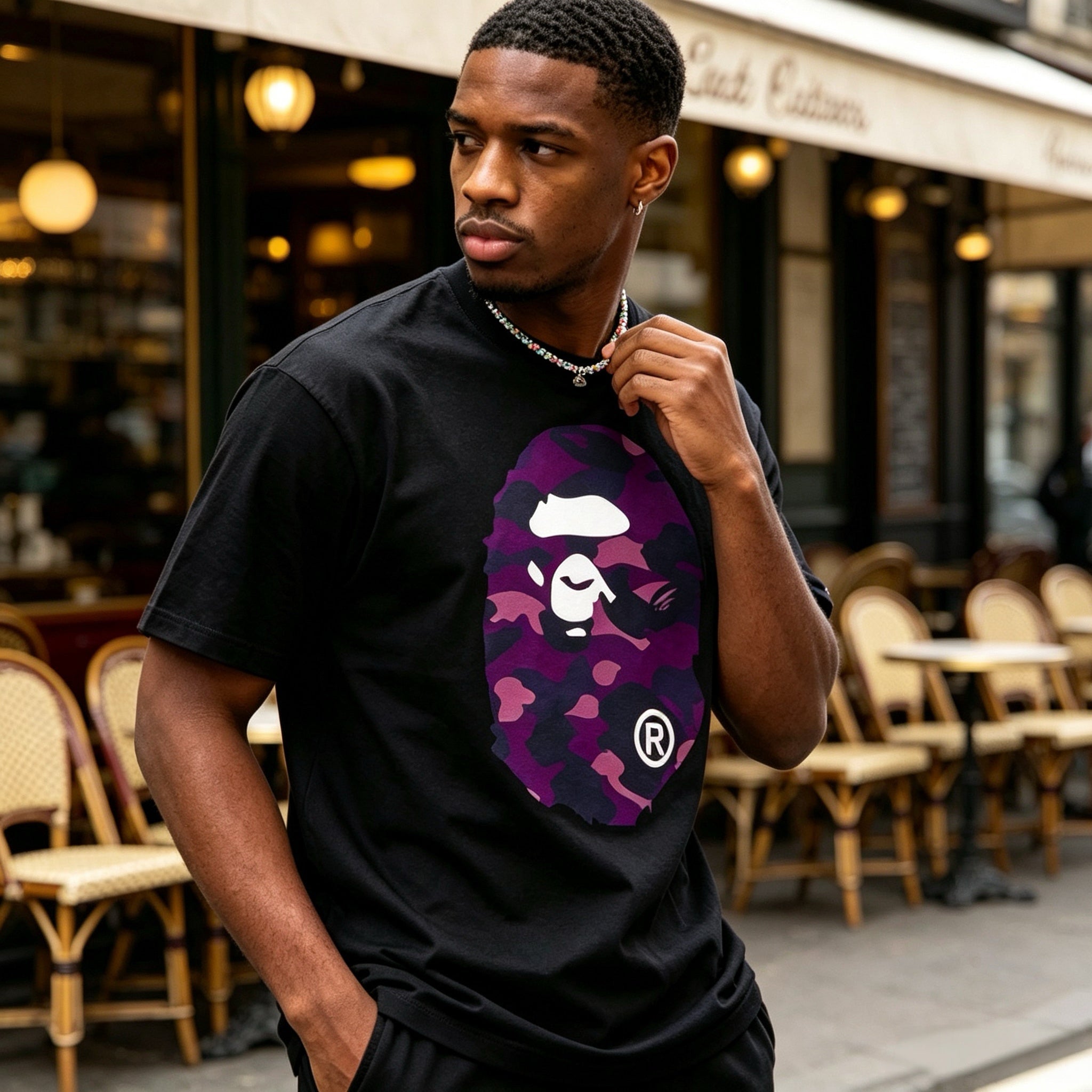 BAPE Color Camo Big Ape Head Tee Black Purple Purple Camo Focus Tee - Afewvibe