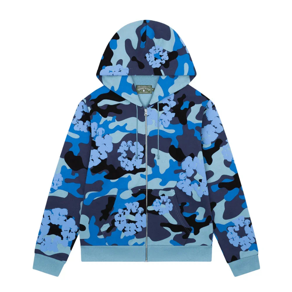 Denim Tears The Cotton Wreath Zip Sweatshirt Blue Camo - AFV Clothes