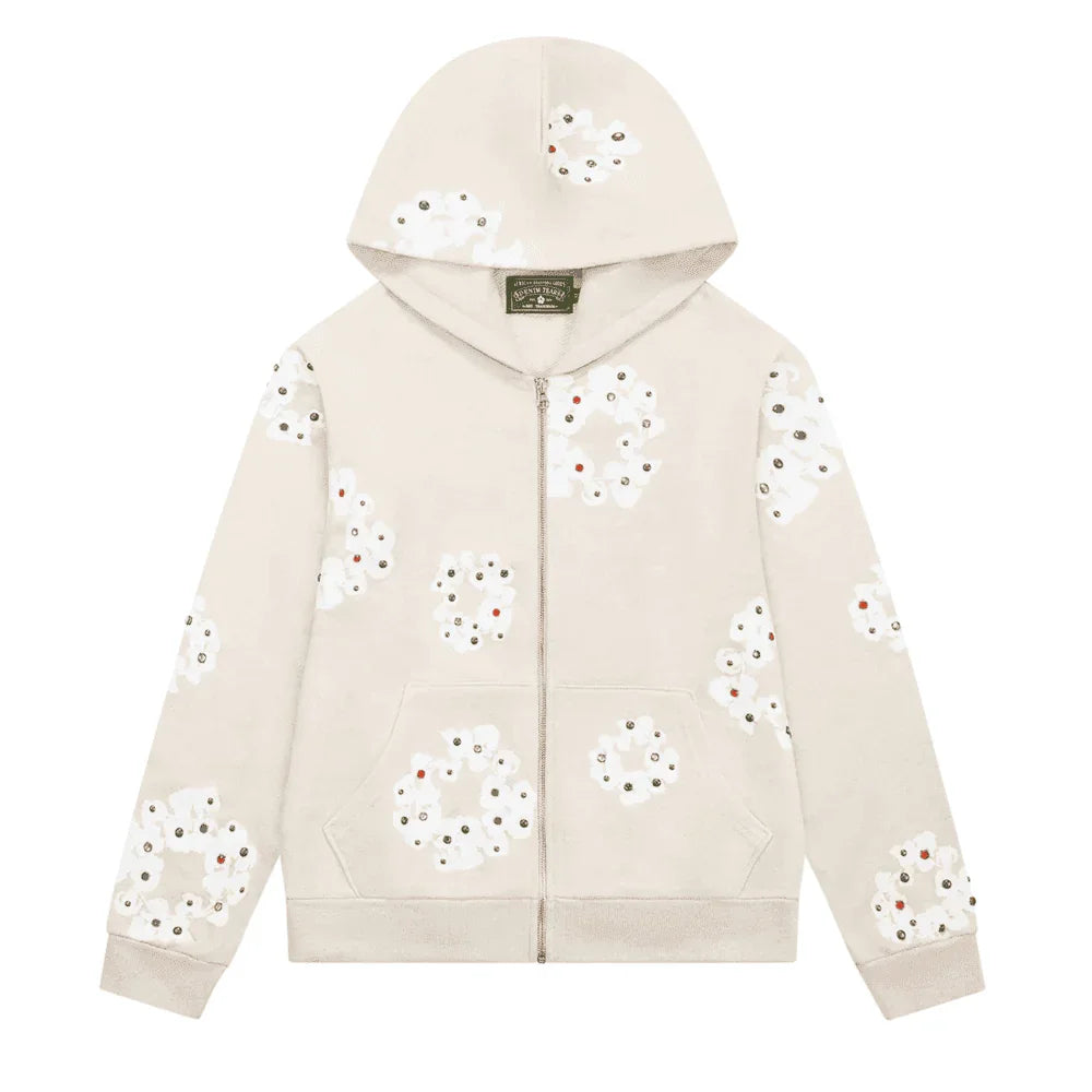 Where To Buy Denim Tears Rhinestone Wreath Zip Hoodie Oatmeal