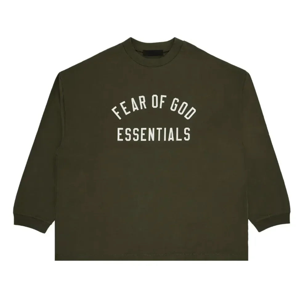FEAR OF GOD ESSENTIALS JERSEY LONG-SLEEVE TEE MILITARY - AFV Clothes