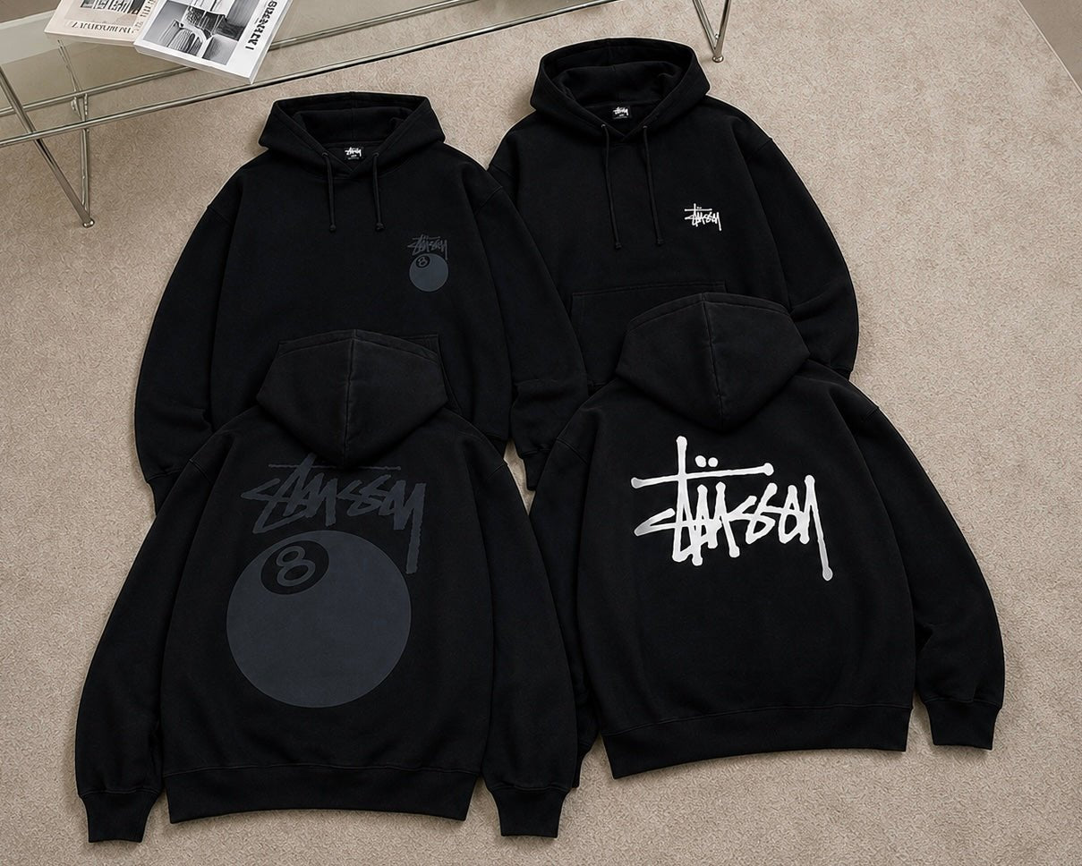 Stussy Basic Hoodie Black vs 8 Ball Hoodie Black Choosing Your Everyday Fit - AFewVibe