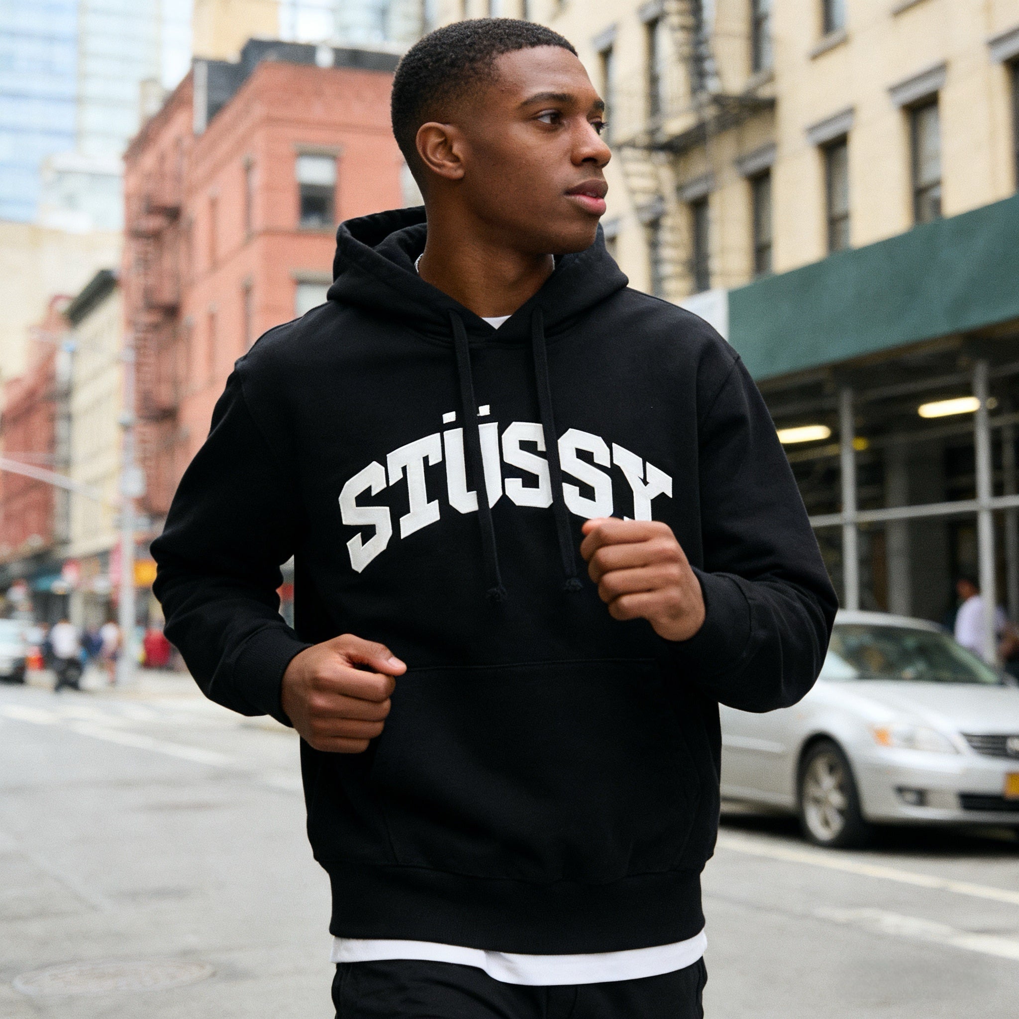 Stussy Block Sport Pigment Dyed Hoodie Black — Pigment Fade