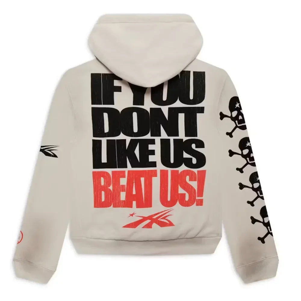 Hellstar If You Don’t Like Us Beat Us Hoodie White - AFV Clothes