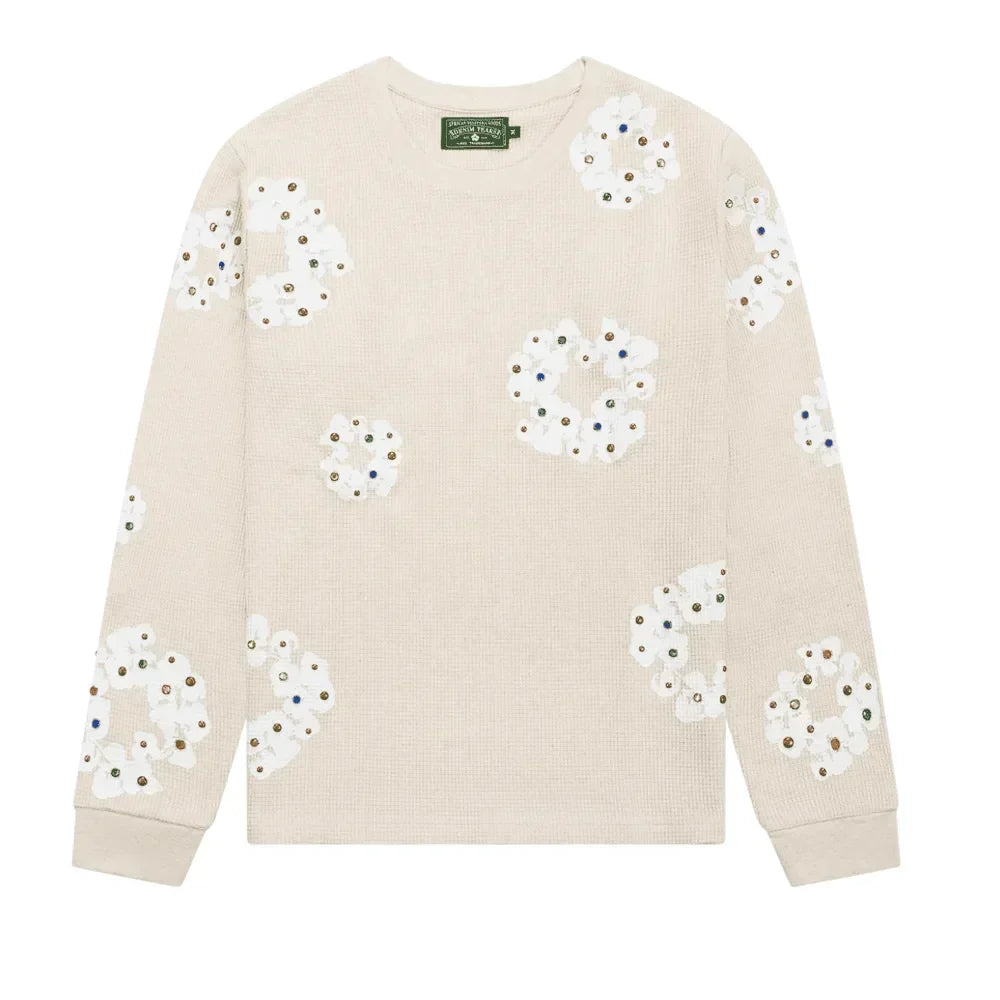 Denim Tears Rhinestone Wreath Thermal Oatmeal - AFV Clothes