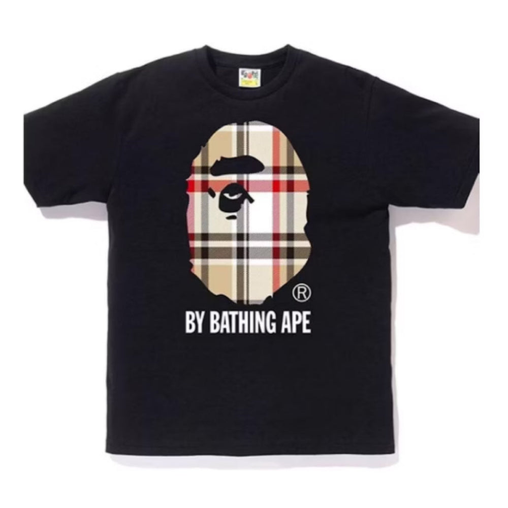 BAPE A Bathing Ape Check by Bathing Tee Black Beige