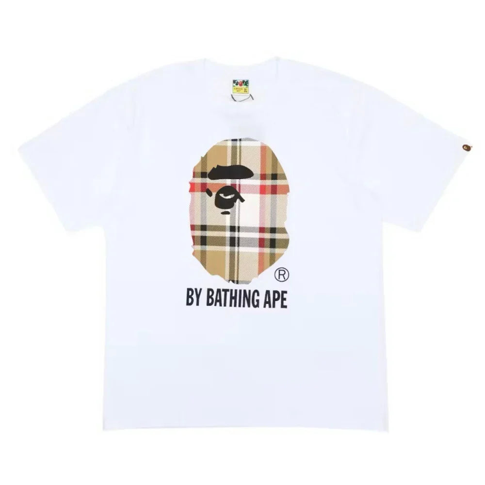 BAPE A Bathing Ape Check by Bathing Tee White Beige