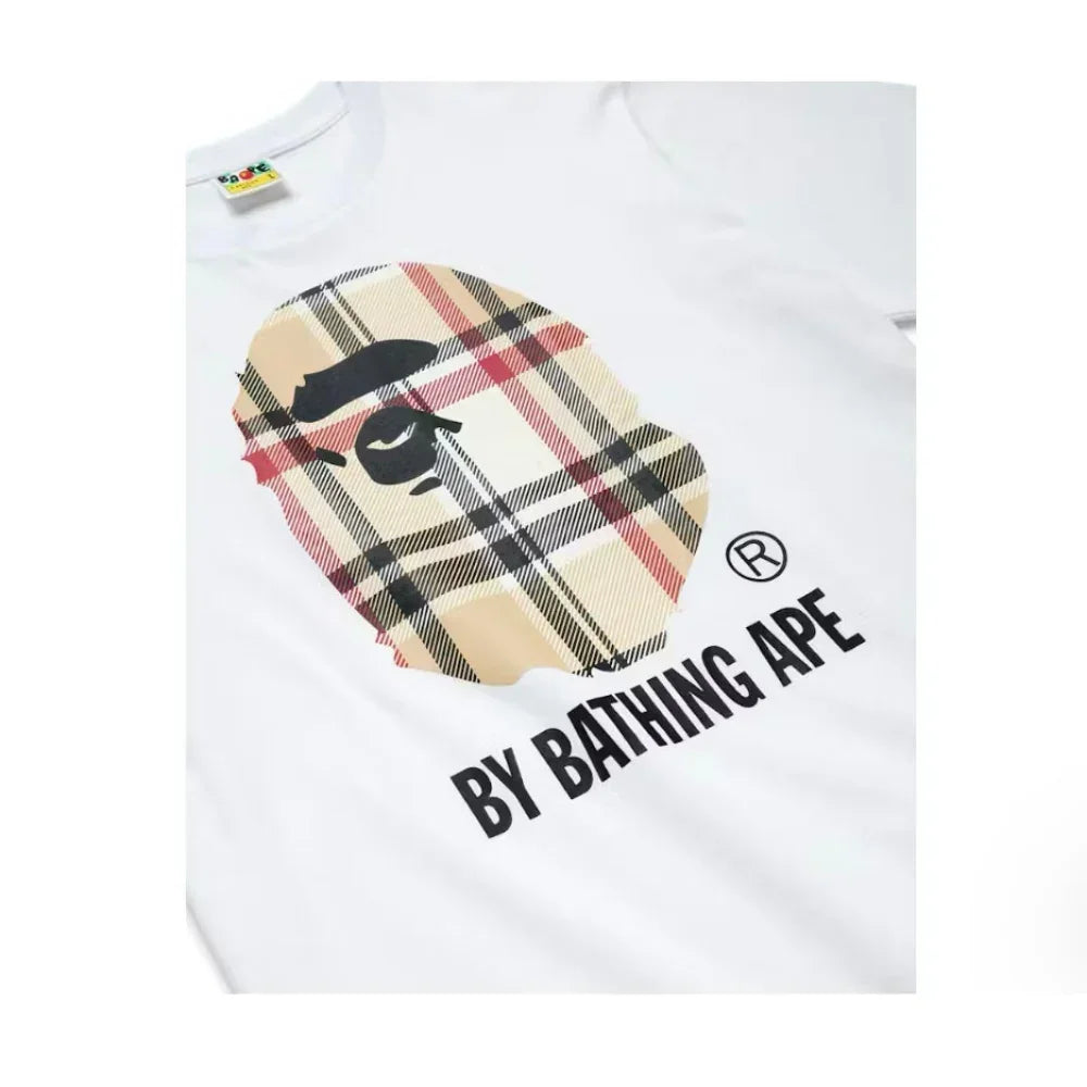 BAPE A Bathing Ape Check by Bathing Tee White Beige