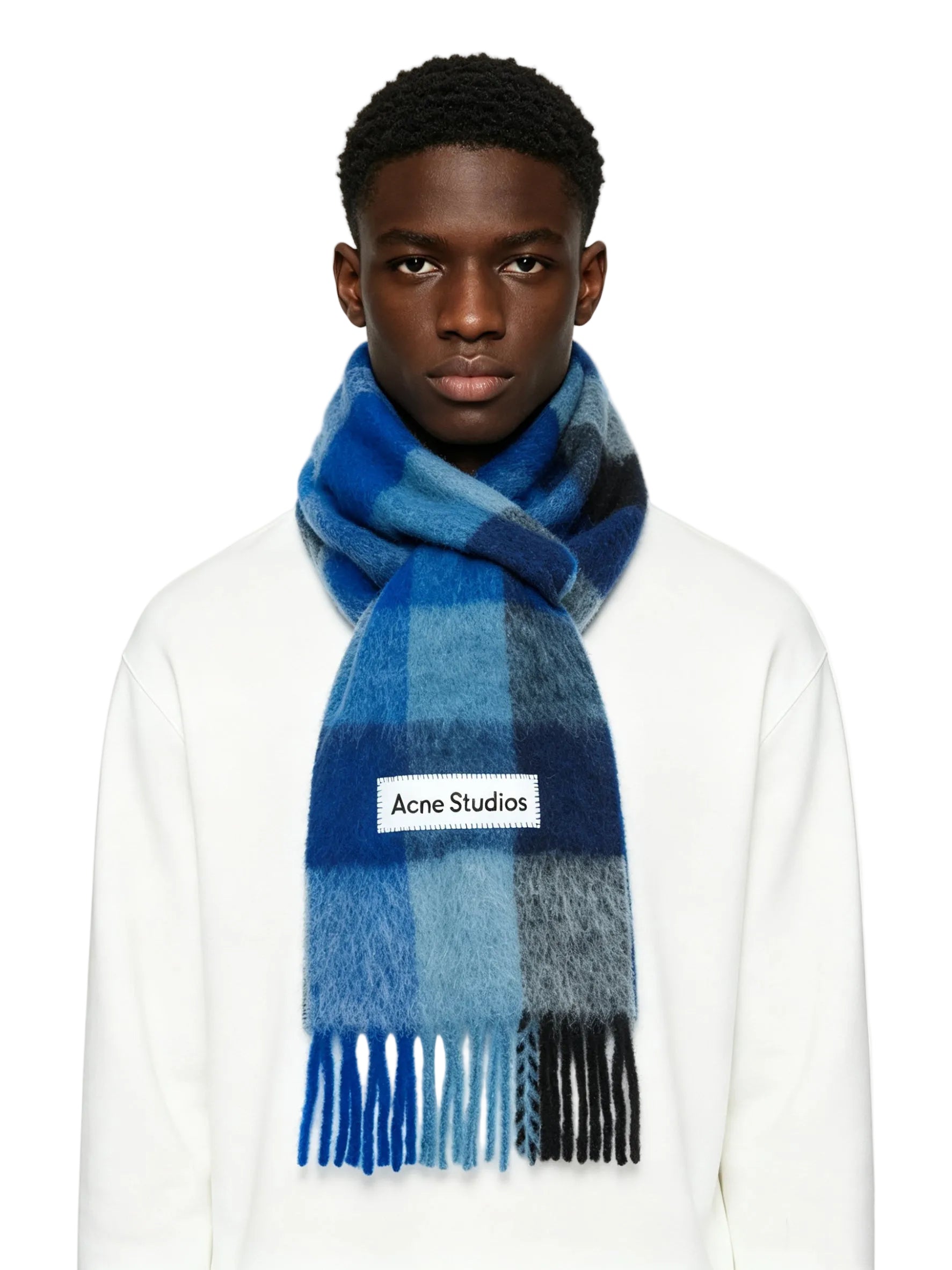 Acne Studios Mohair checked scarf Dark Navy/Black/Blue