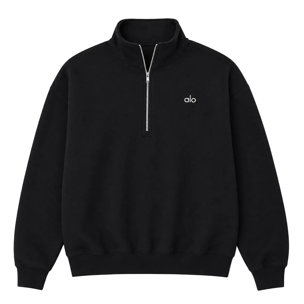 ALO YOGA ACCOLADE 1 4 ZIP BLACK SWEATSHIRT