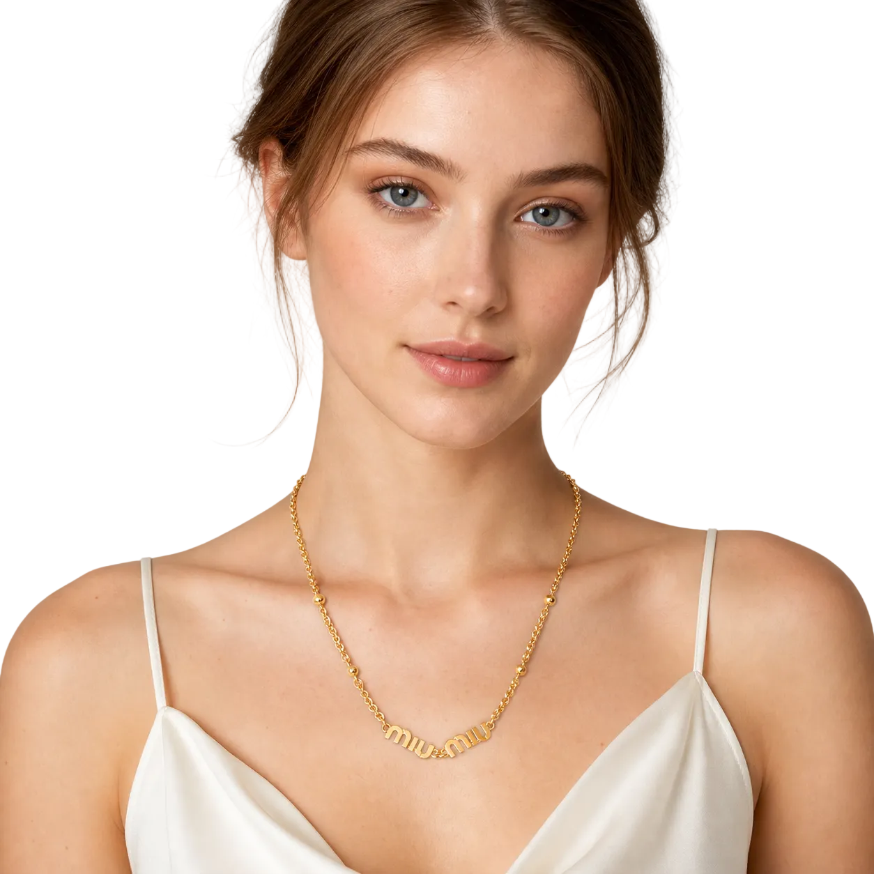 Miu Miu Logo Metal necklace Gold
