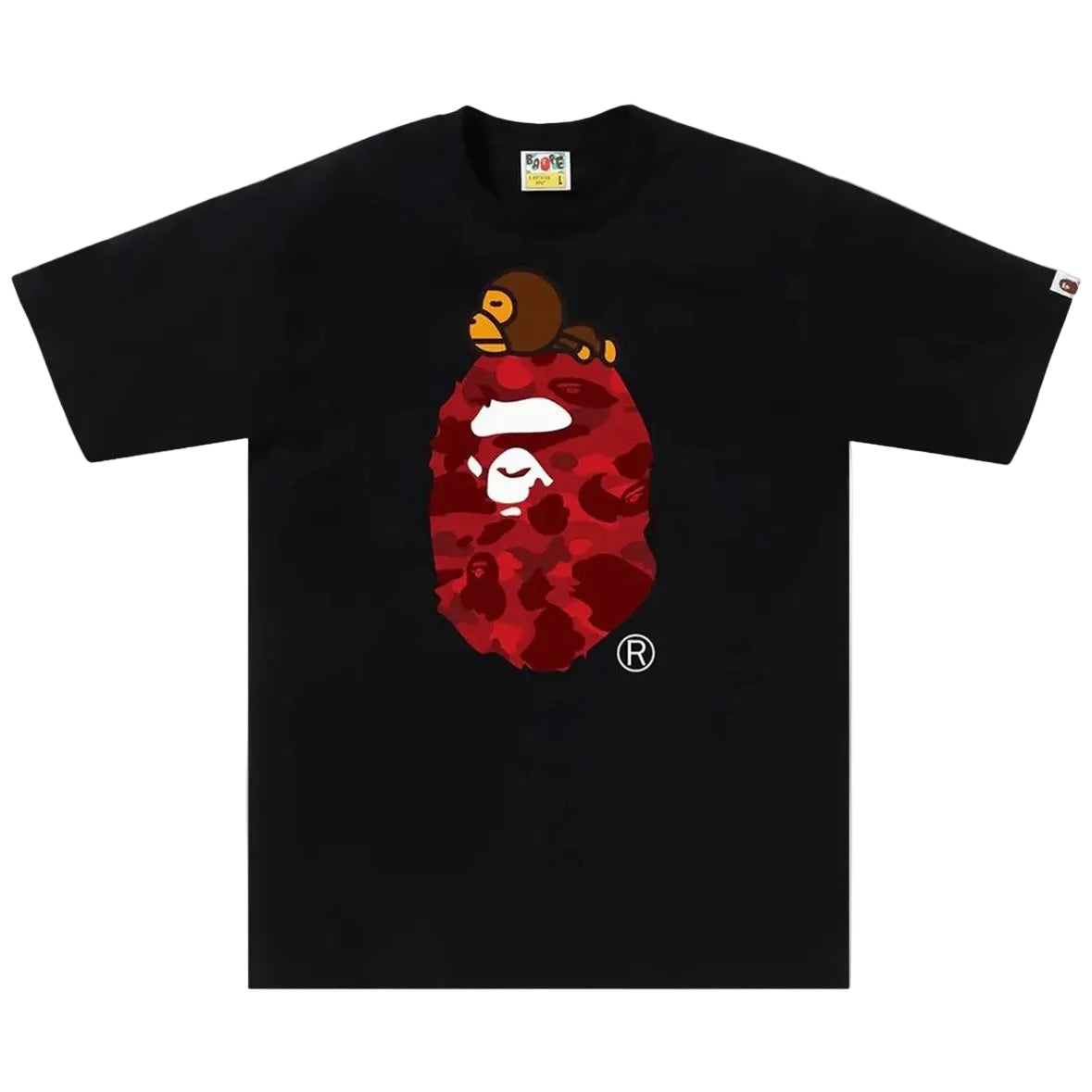 Bape Color Camo Milo On Big Ape Tee Black Red