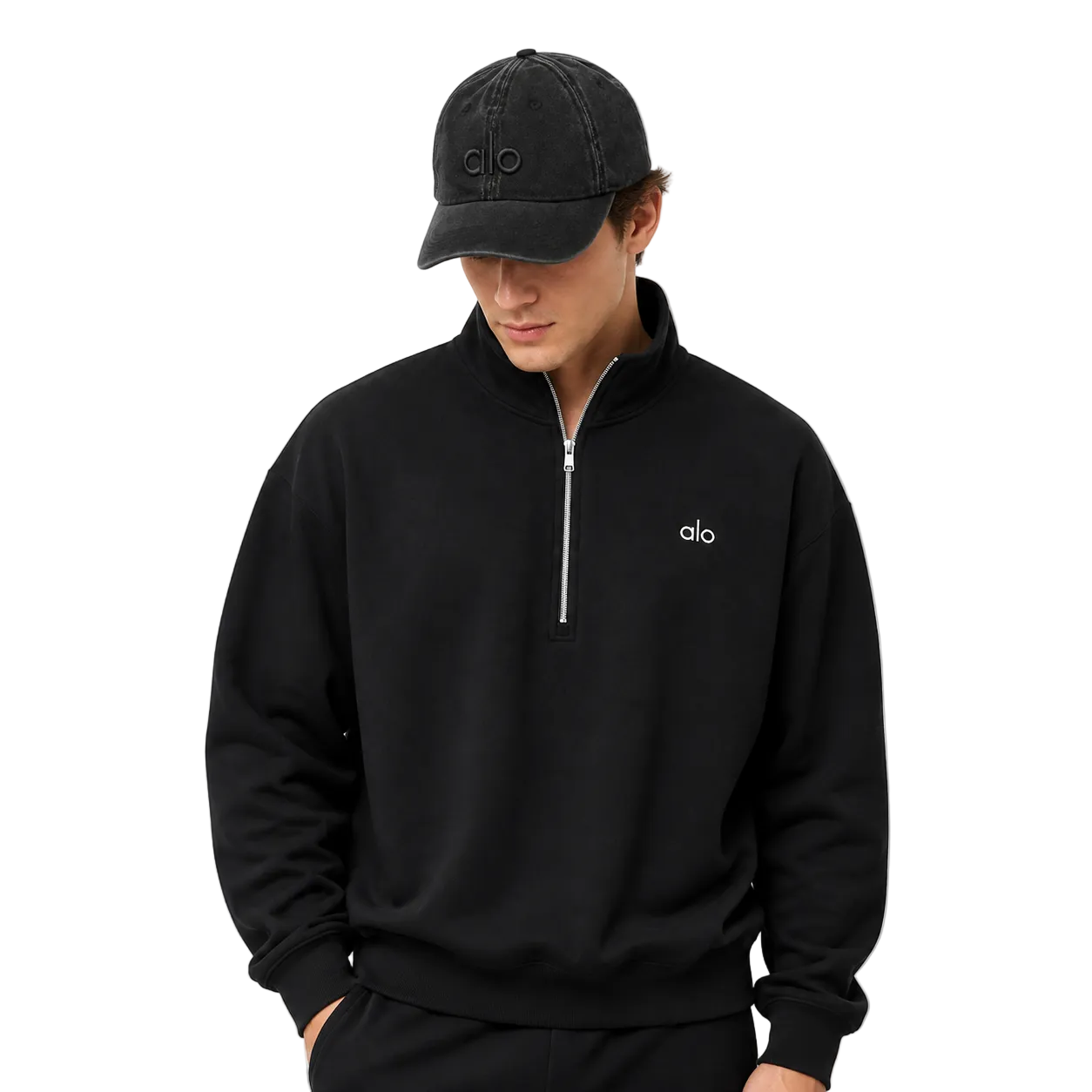 Alo Washed Off Duty Cap Monument Wash Vintage Black worn by model