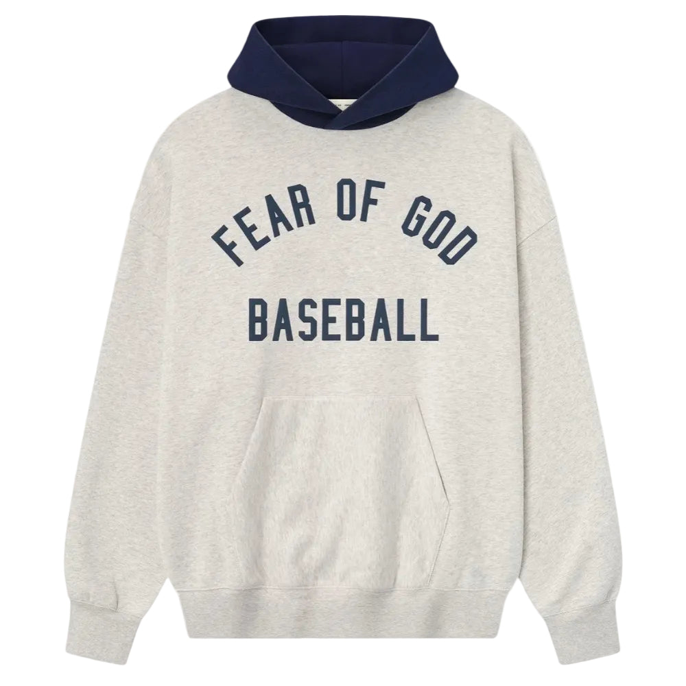 Fear of God Essentials MLB Sport Hoodie Oatmeal Heather Midnight Navy front product view
