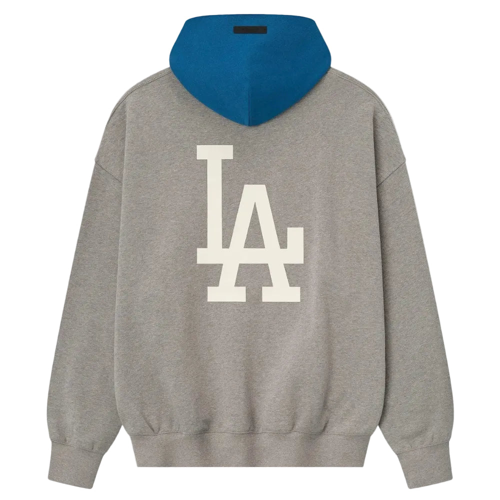 Fear of God Essentials Dodgers Sport Hoodie Concrete Heather Blue Sapphire back product view