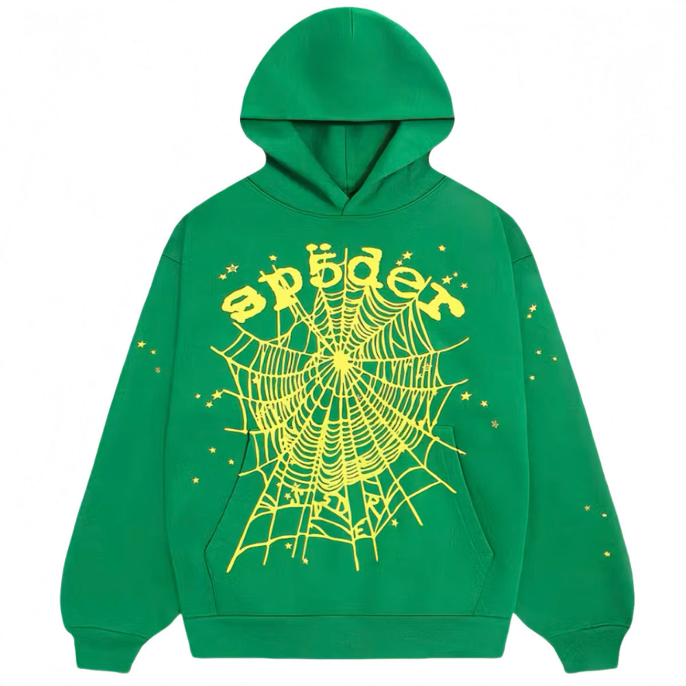 Sp5der Star OG Web V2 Hoodie Slime Green front product view
