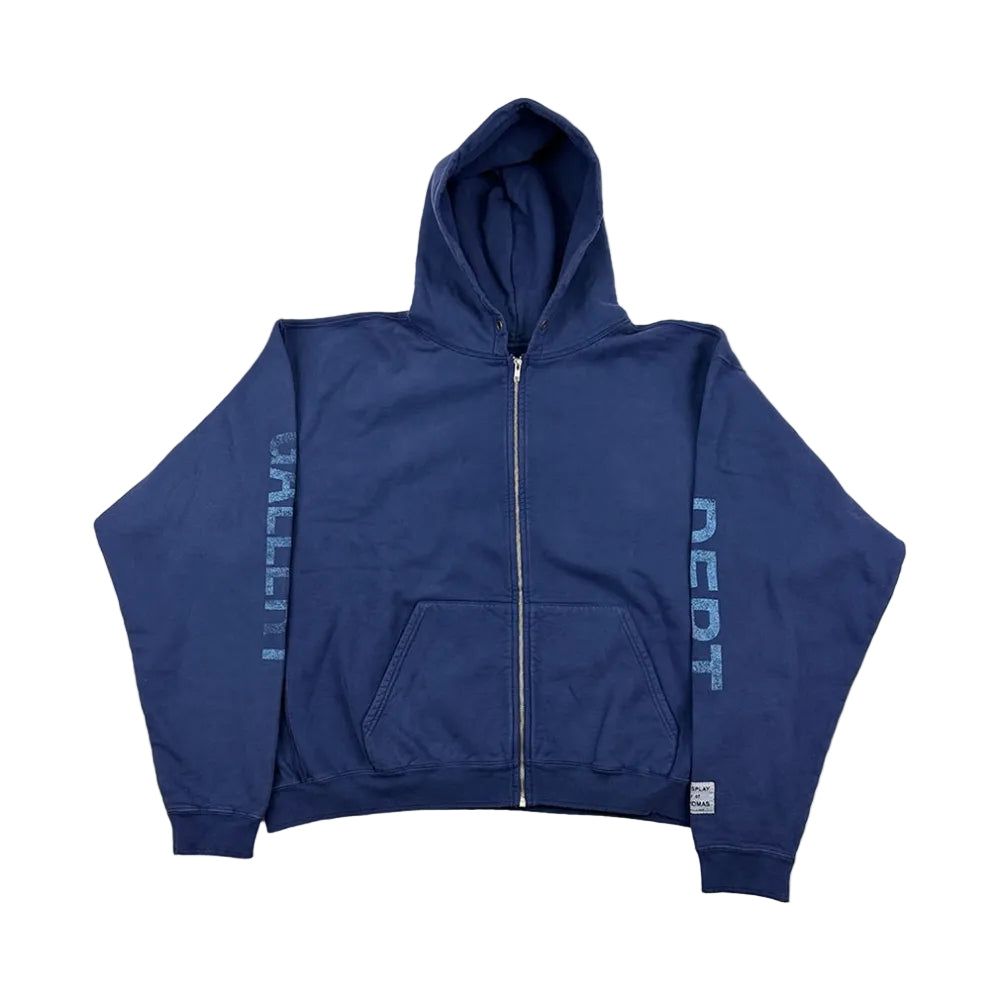 Gallery Dept. 90s Logo Zip Up Hoodie Navy – front view featuring chest logo, full zipper and deep navy blue color