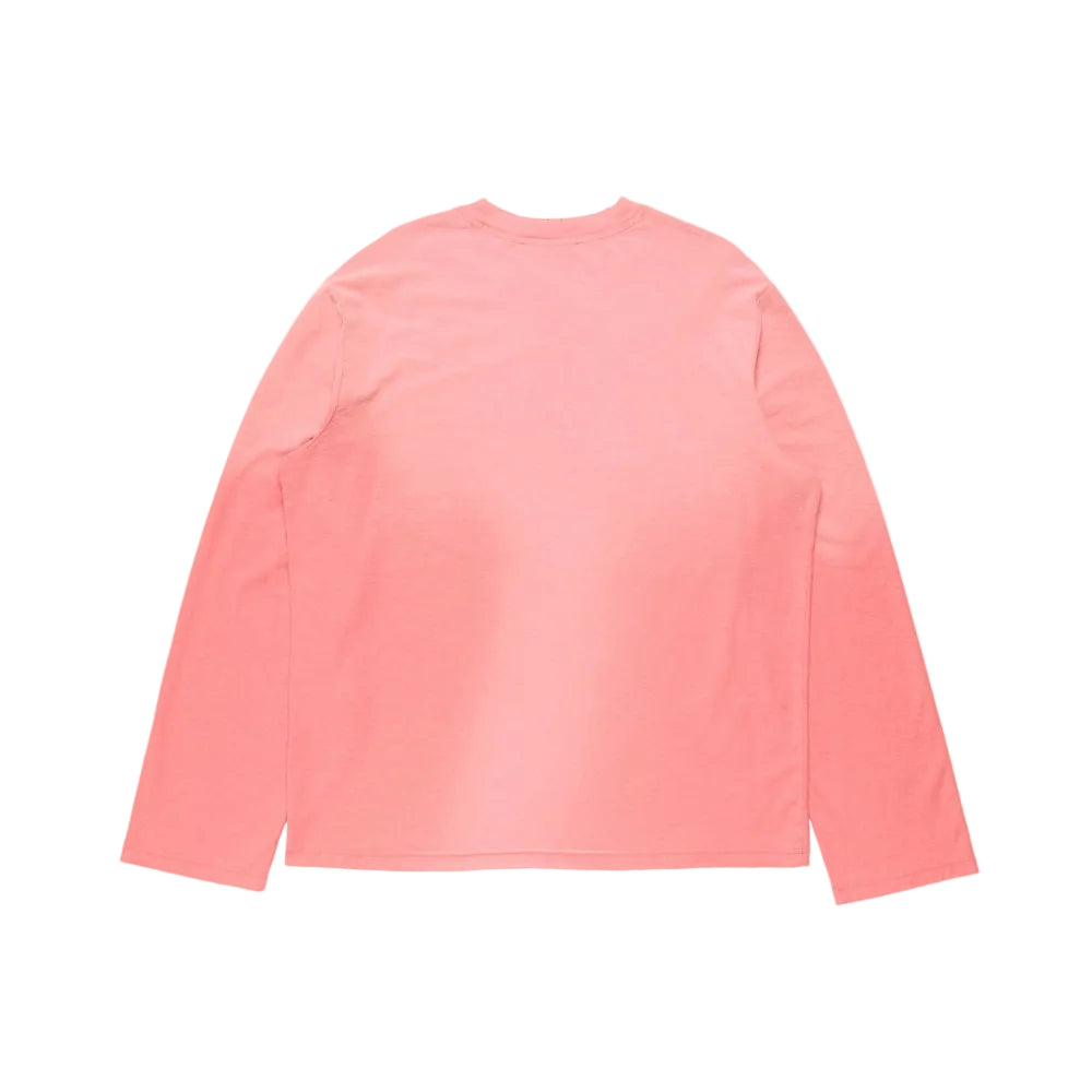 Acne Studios Sprayed 1996 Logo T Shirt Tango Pink – rear product view showcasing the irregular pink spray-dyed finish and long sleeves