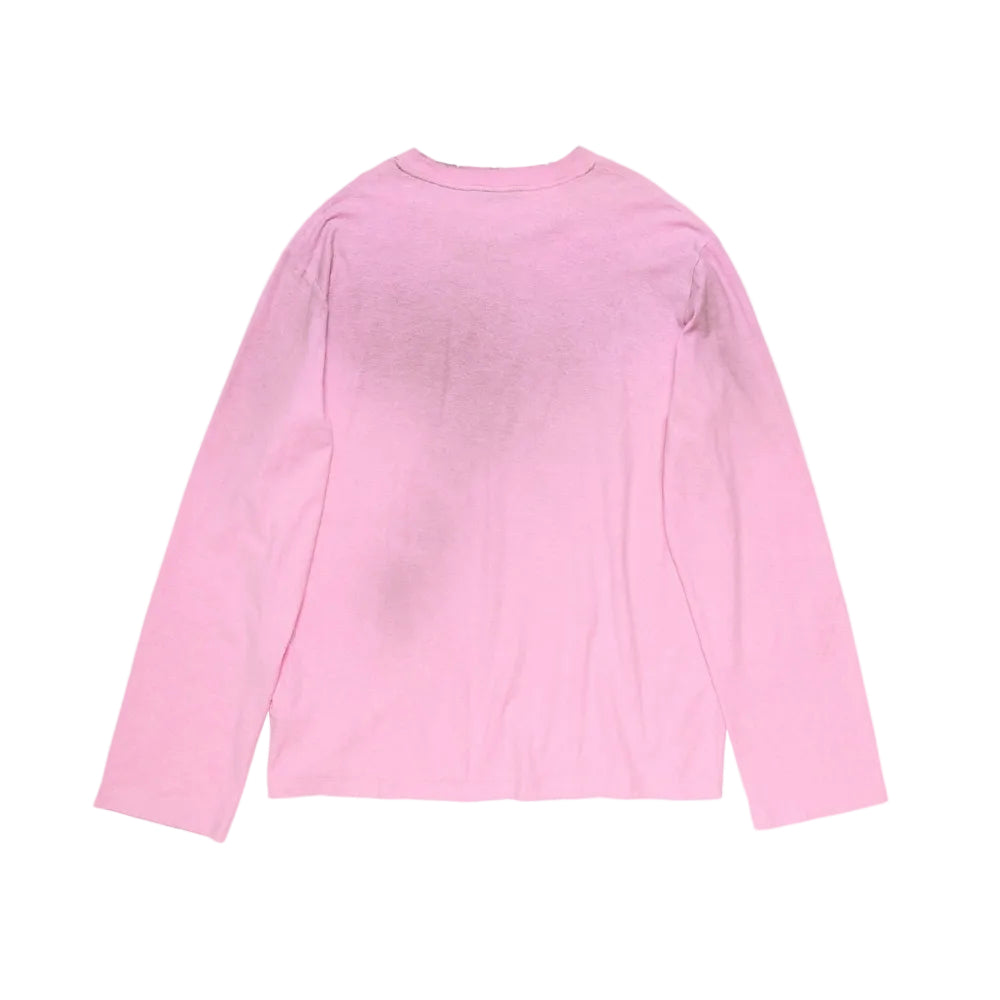 Acne Studios Sprayed 1996 Logo T Shirt Cotton Candy Pink – rear product view showcasing the irregular pink sprayed texture and long sleeves