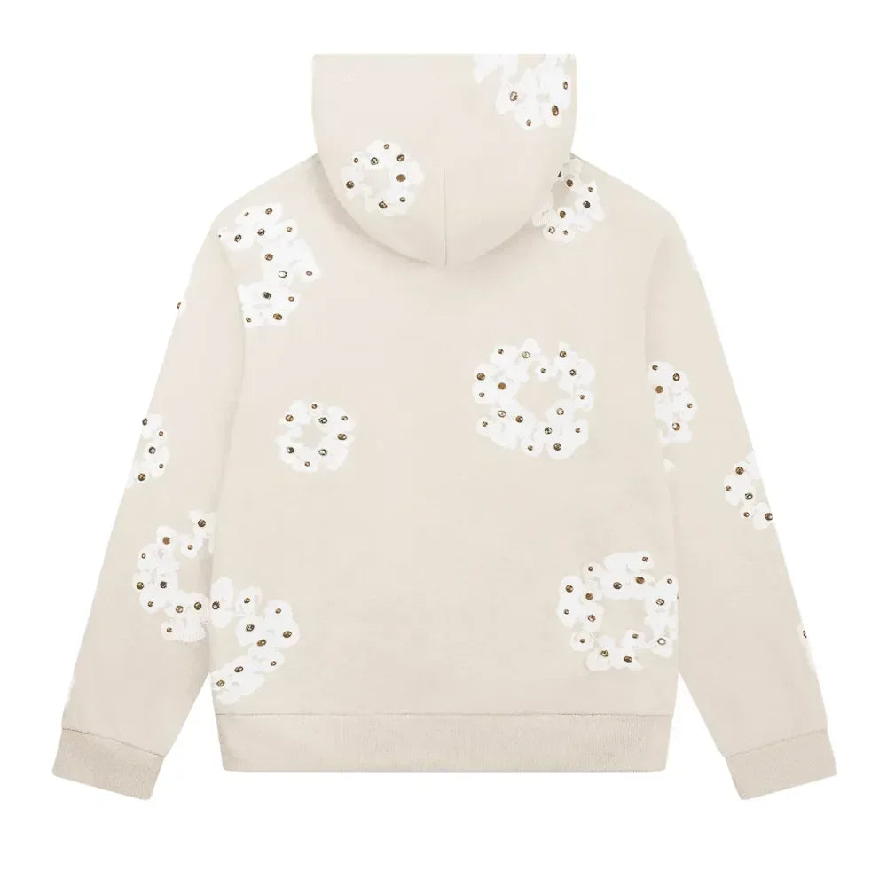 Denim Tears Rhinestone Wreath Zip Hoodie Oatmeal - AFV Clothes