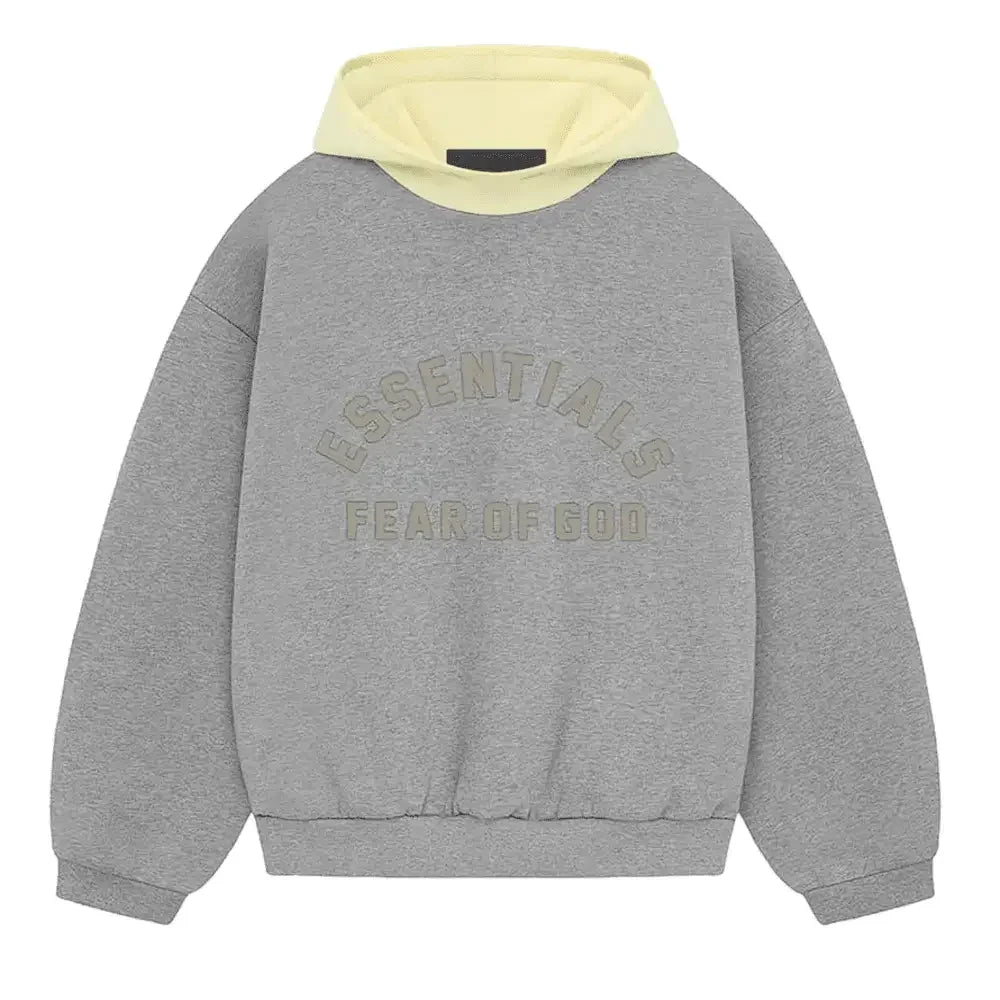 Fear of God Essentials SS24 Nylon Fleece Hoodie Dark Heather Oatmeal/Garden Yellow - AFV Clothes