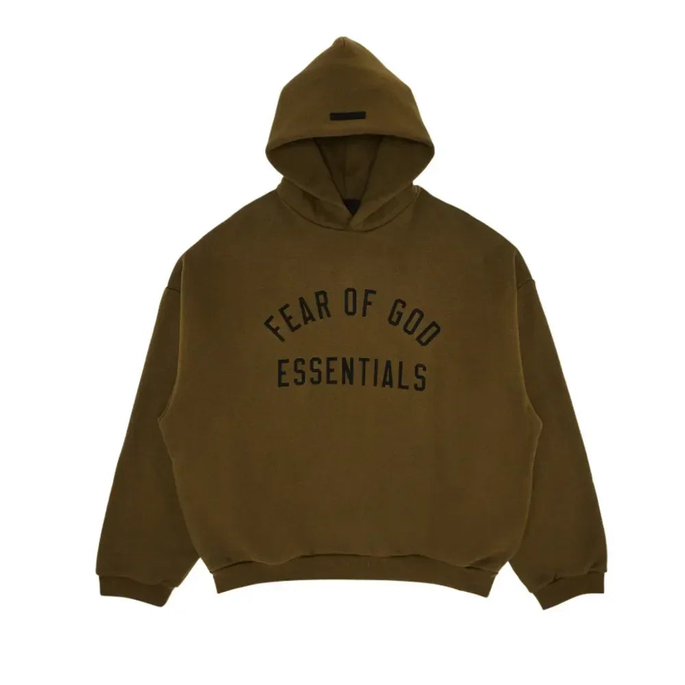 Fear Of God Essentials Fleece Hoodie Olive - AFV Clothes