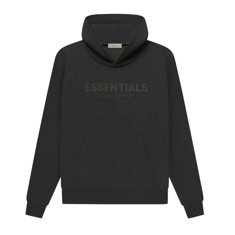 Fear Of God Essentials Waffle Raglan Hoodie Off Black - AFV Clothes