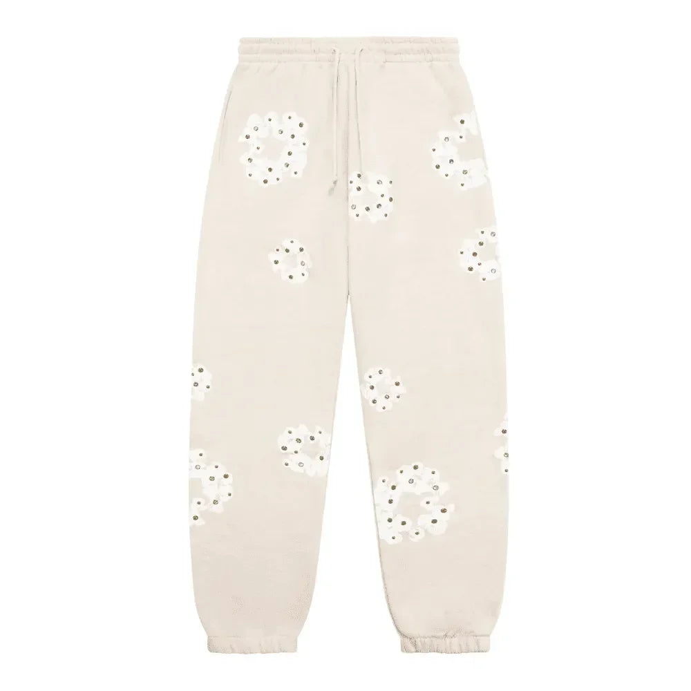Denim Tears Rhinestone Cotton Wreath Sweatpants Oatmeal - AFV Clothes