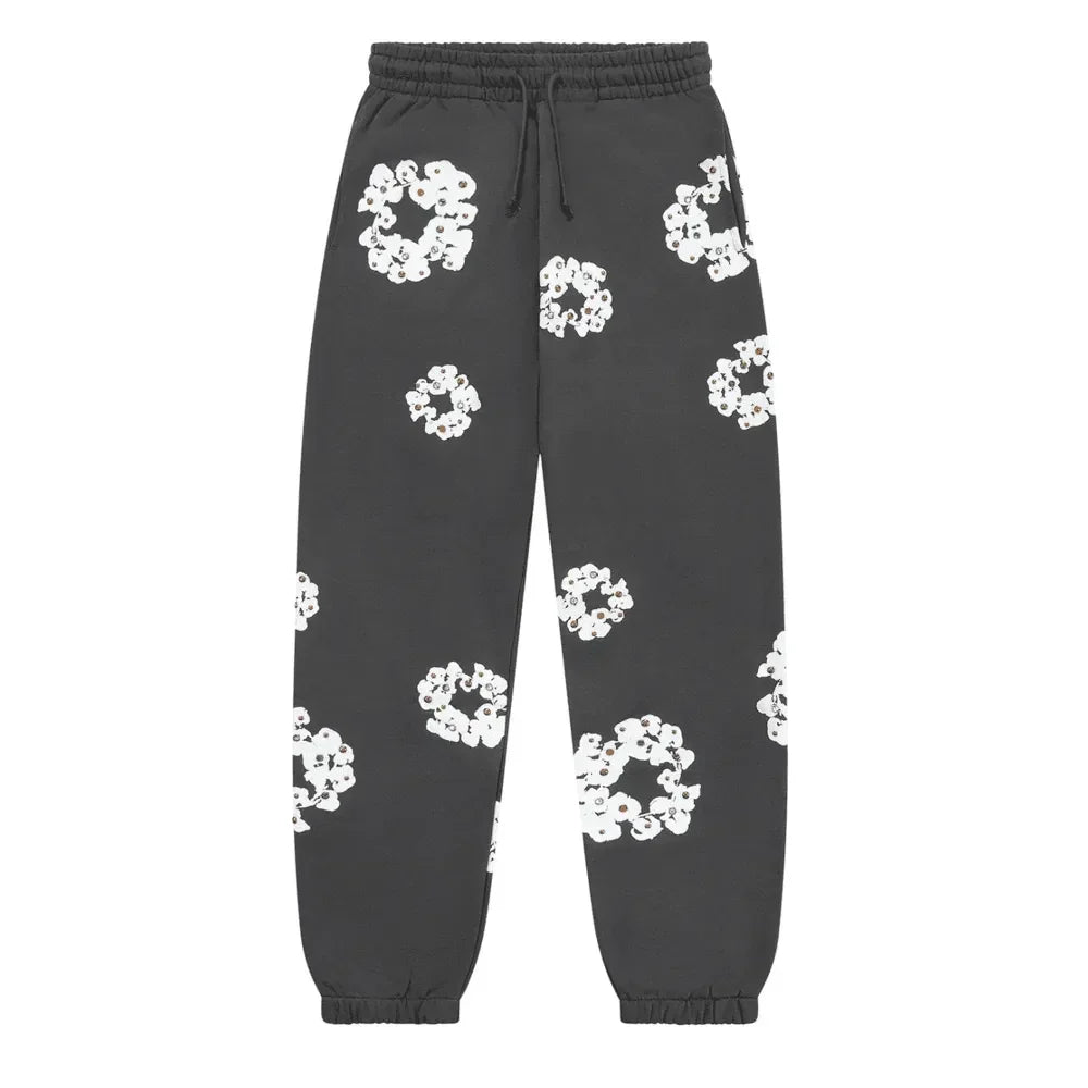 Denim Tears Rhinestone Cotton Wreath Sweatpants Vintage Black - AFV Clothes