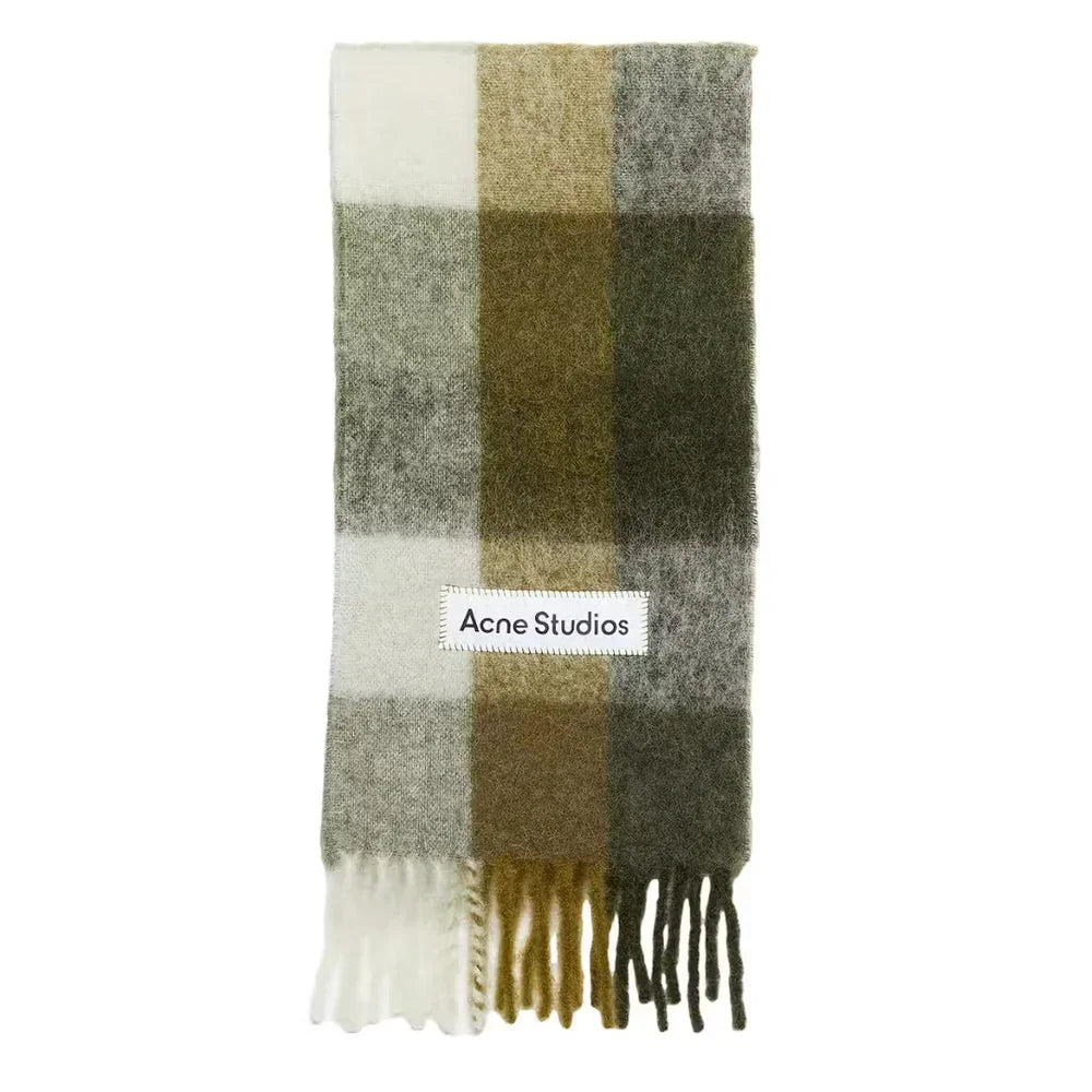 Acne Studios Mohair Checked Scarf Taupe/Green/Black