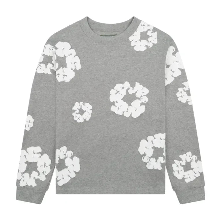 Denim Tears Long Sleeve Cotton Wreath T-shirt Grey - AFV Clothes