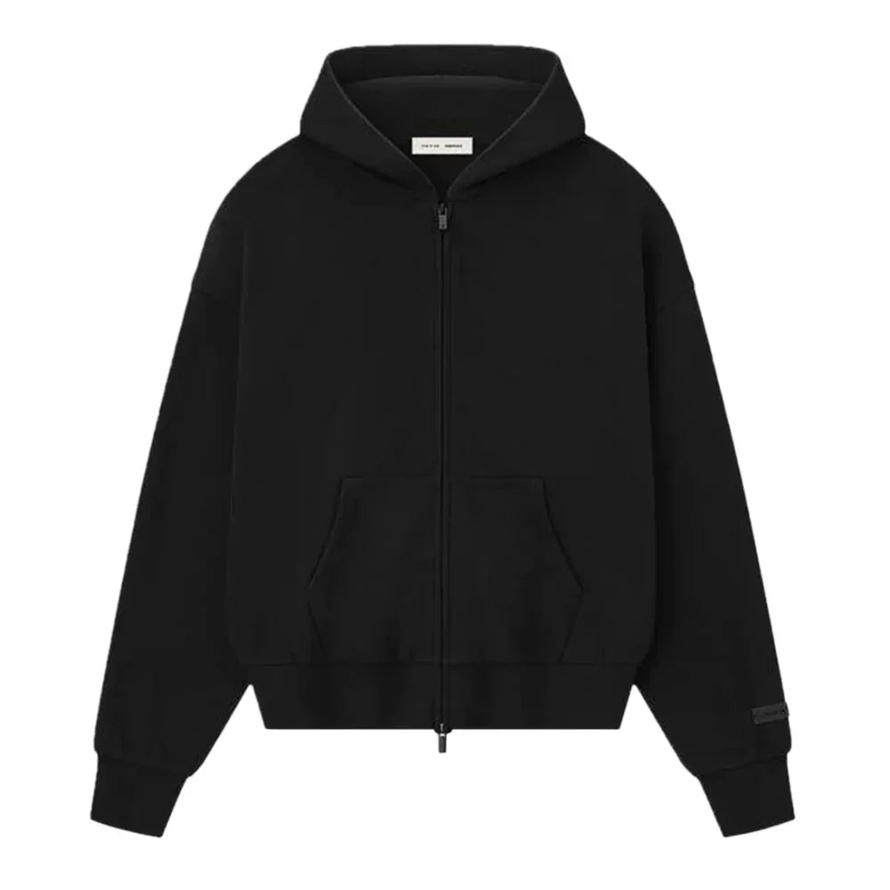 Fear of God Essentials Classic Full Zip Hoodie Jet Black – AFV Clothes Fear of God Essentials Classic Full Zip Hoodie Jet Black – AFV Clothes