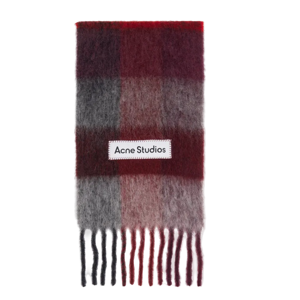 ACNE STUDIOS Red & Gray Check Fringe Scarf