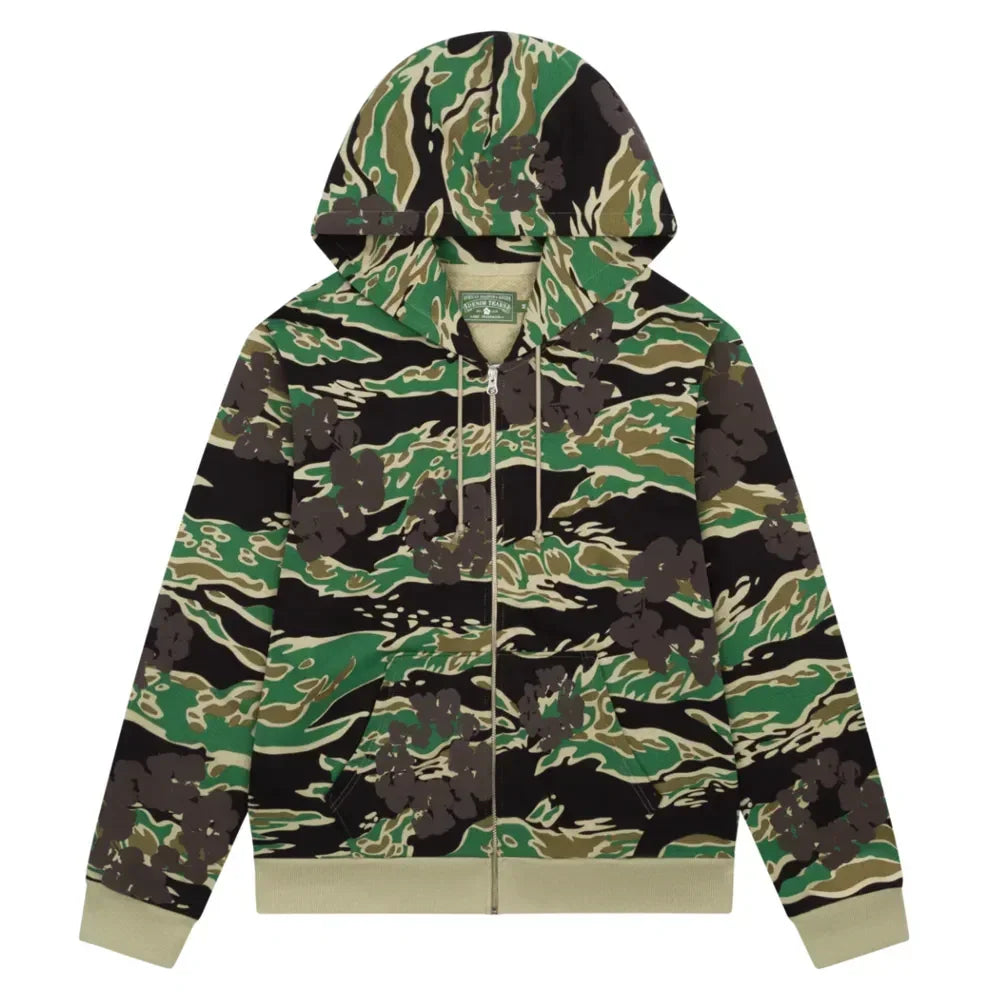 Denim Tears The Cotton Wreath Zip Sweatshirt Green Camo - AFV Clothes