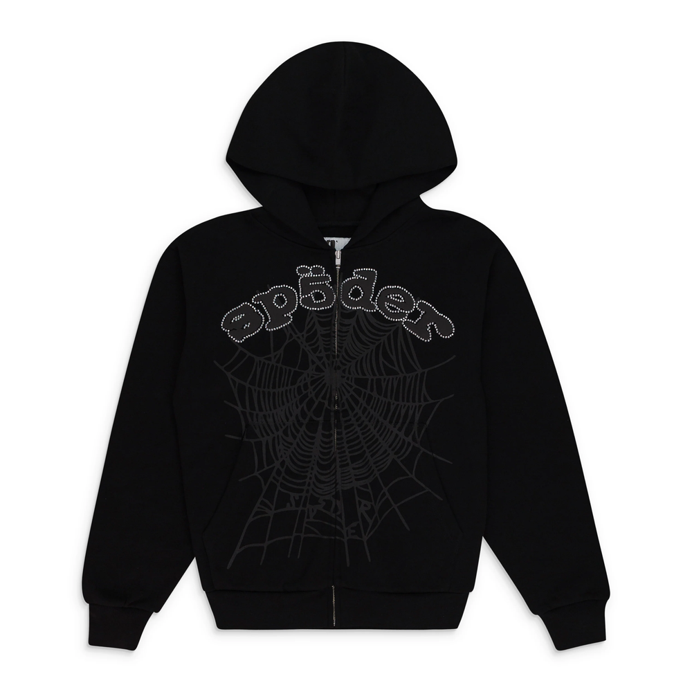 Sp5der OG Web V2 Rhinestone Zip Up Black