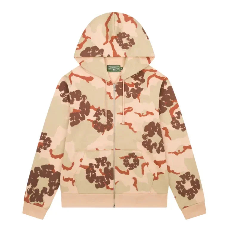 Denim Tears The Cotton Wreath Zip Sweatshirt Tan Camo - AFV Clothes