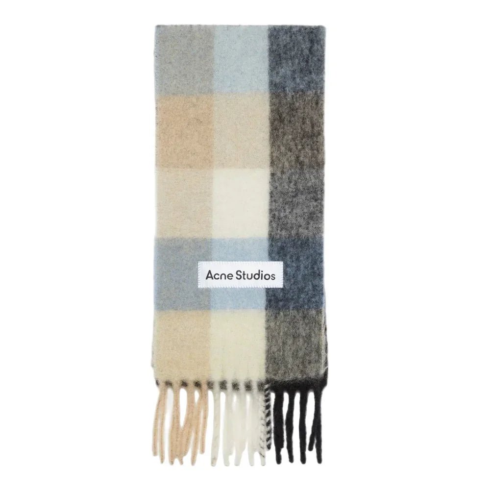 Acne Studios Mohair Checked Scarf Blue/Beige/Black - Afewvibe