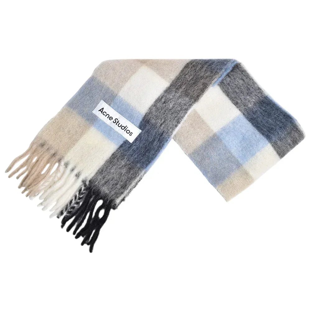 Acne Studios Mohair Checked Scarf Blue/Beige/Black - Afewvibe