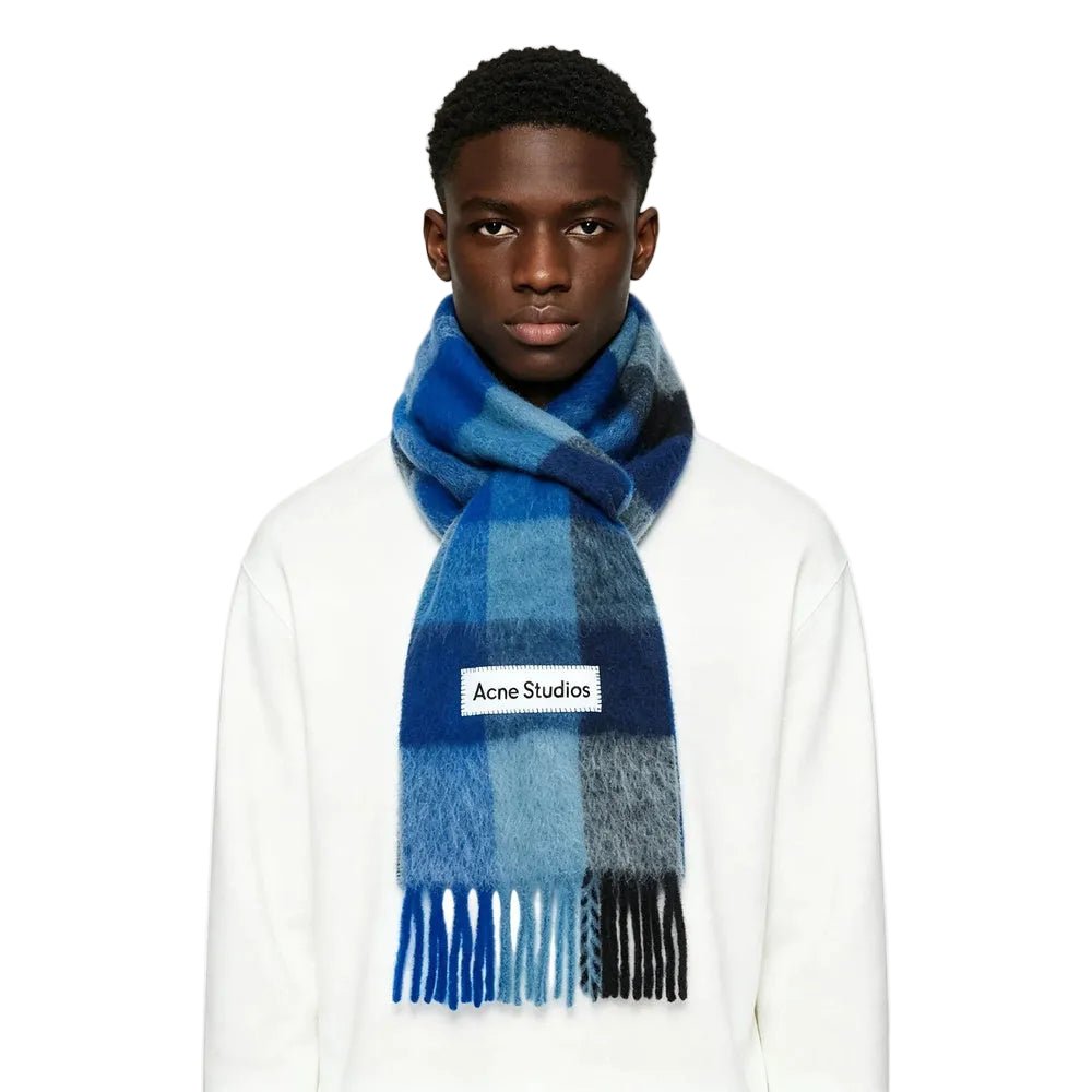 Acne Studios Mohair checked scarf Dark Navy Black Blue - AFewVibe