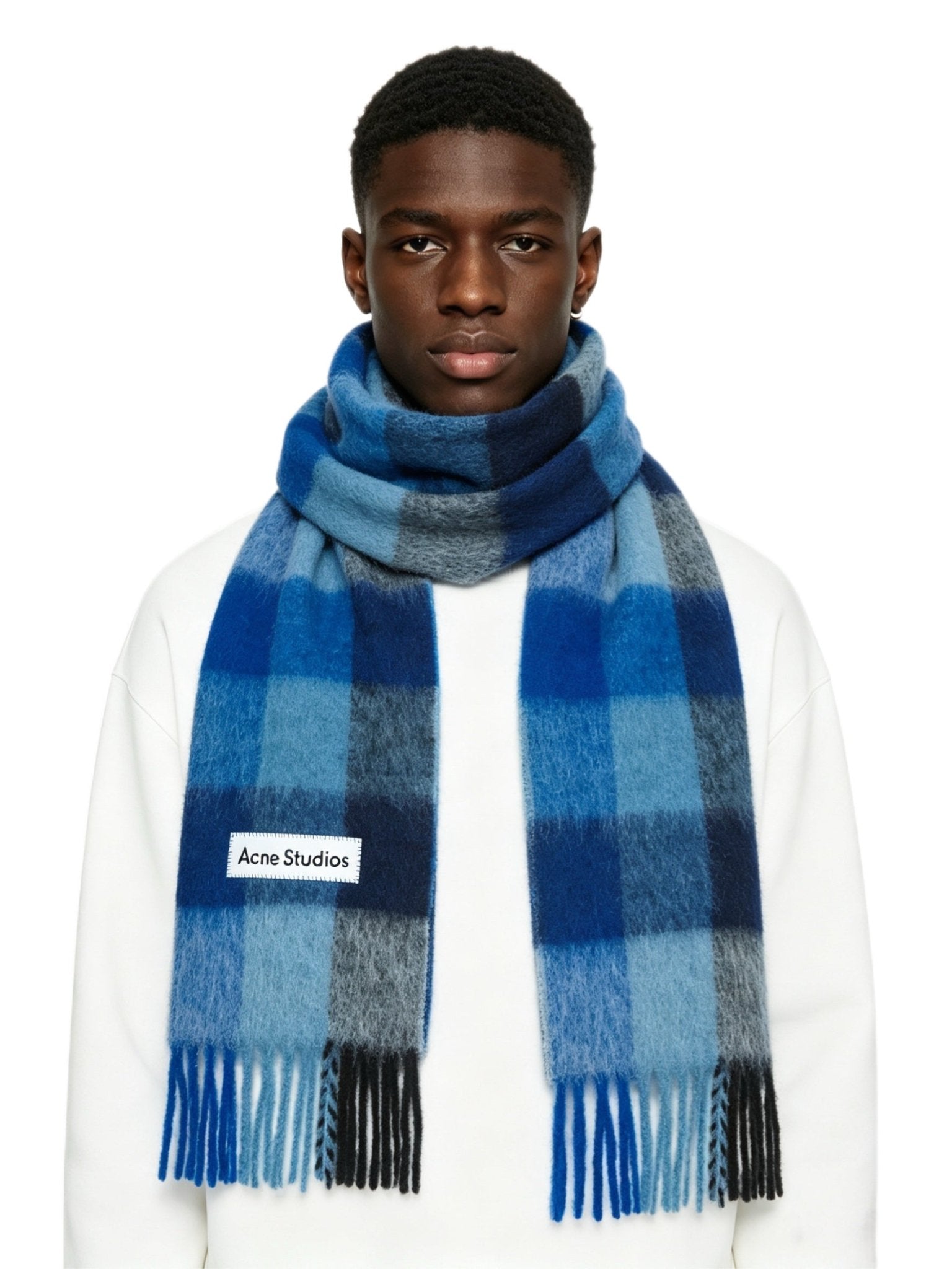 Acne Studios Mohair checked scarf Dark Navy/Black/Blue - AFewVibe