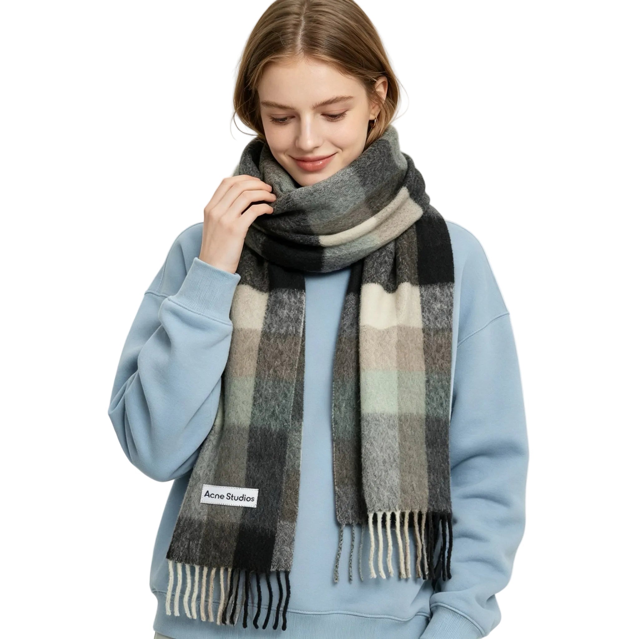 Acne Studios Mohair Checked Scarf Green Grey Black - AFewVibe