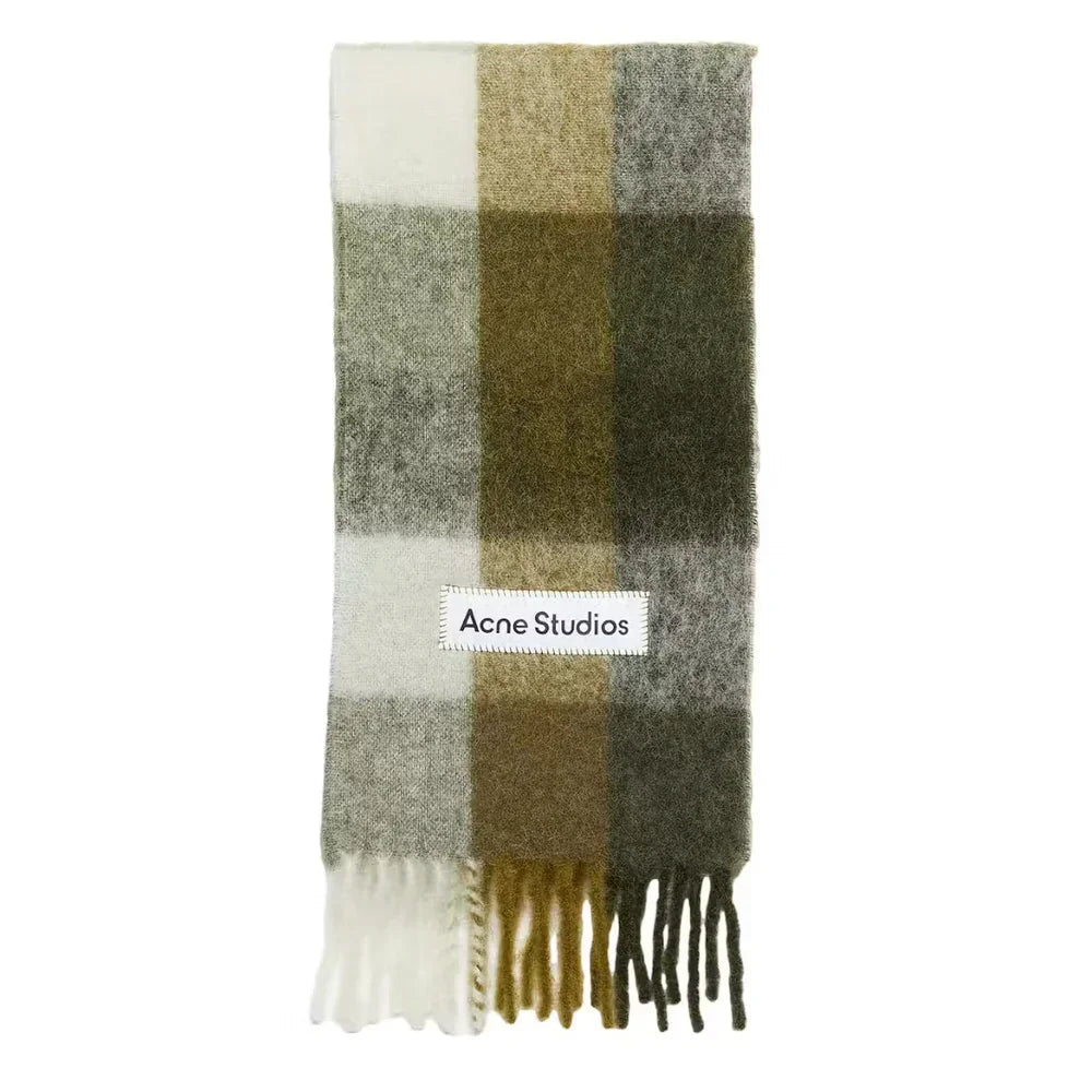 Acne Studios Mohair Checked Scarf Taupe/Green/Black - Afewvibe