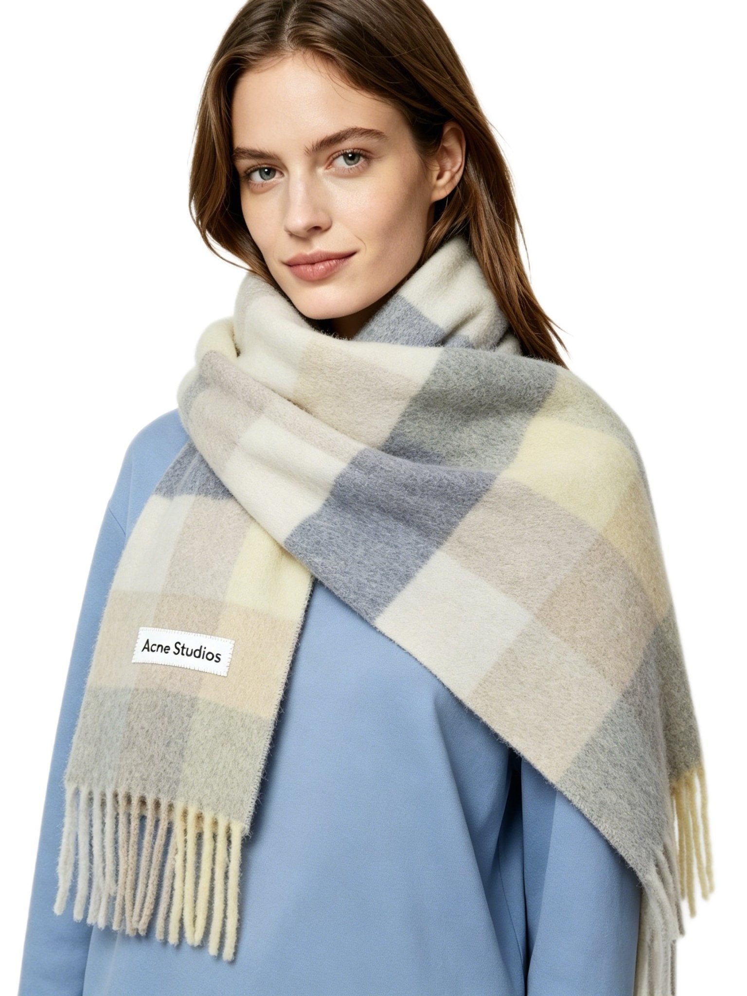 Acne Studios Mohair checked scarf Vanilla/beige/lavender - AFewVibe