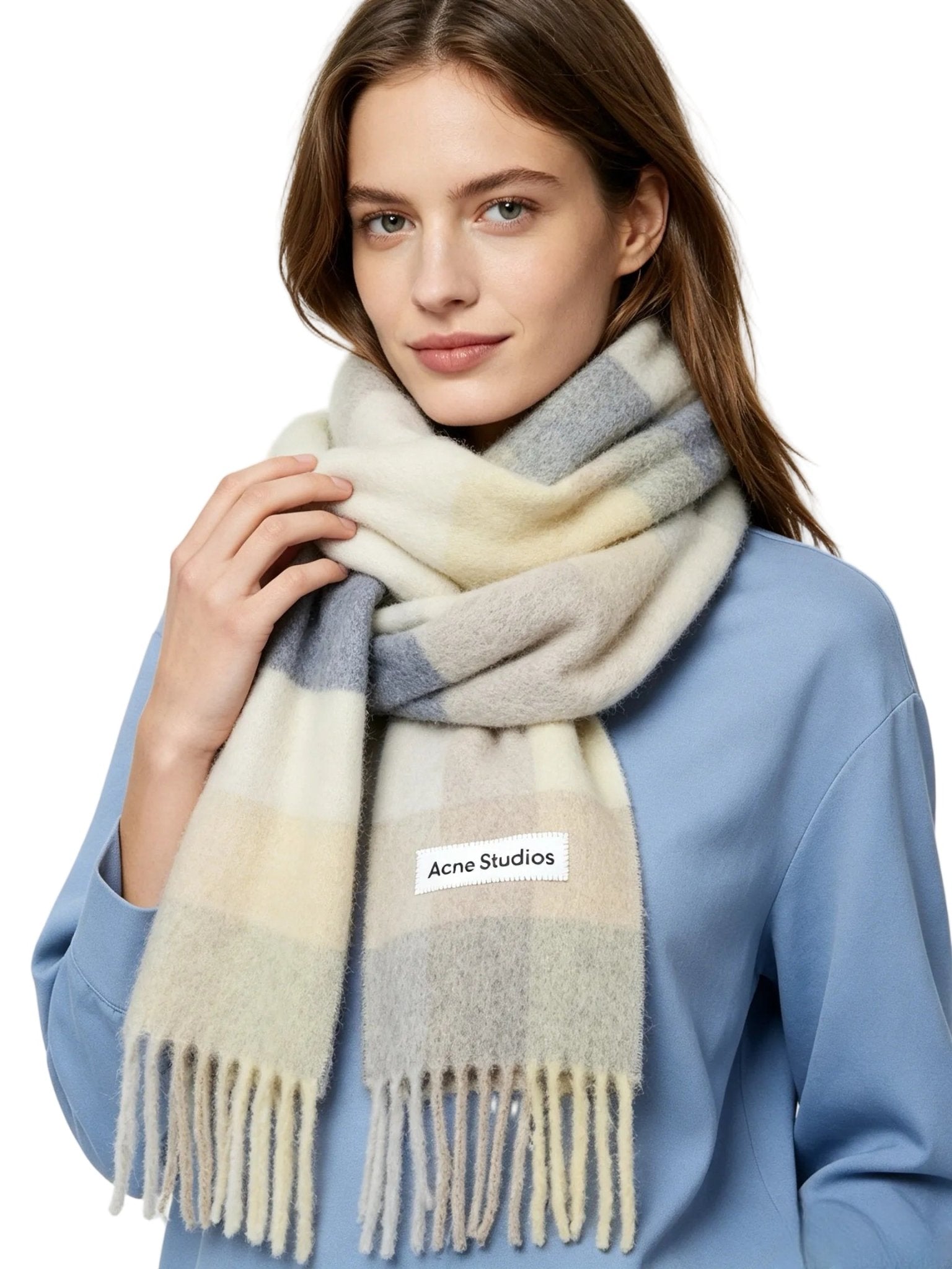 Acne Studios Mohair checked scarf Vanilla/beige/lavender - AFewVibe