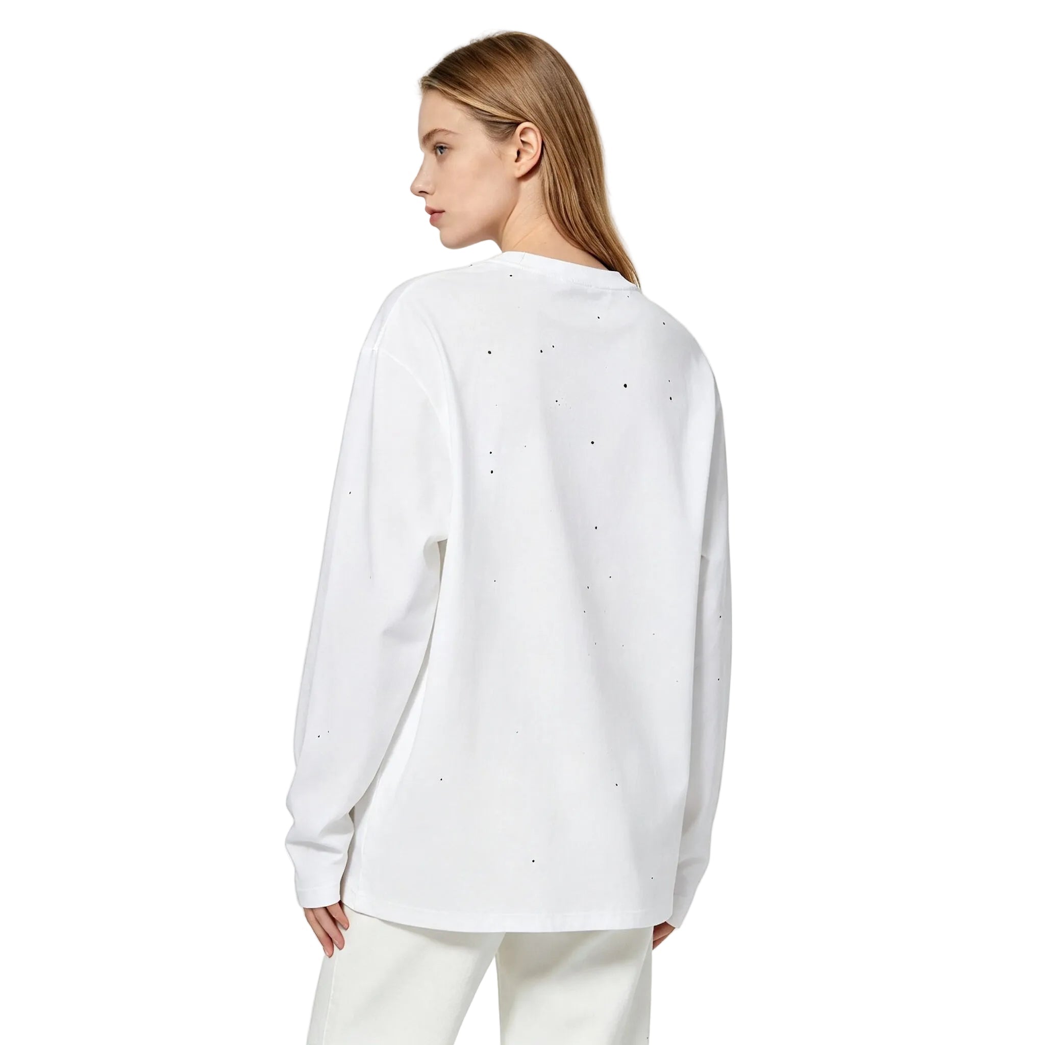 Acne Studios Rhinestone logo Long sleeve T-shirt Optic White - AFewVibe