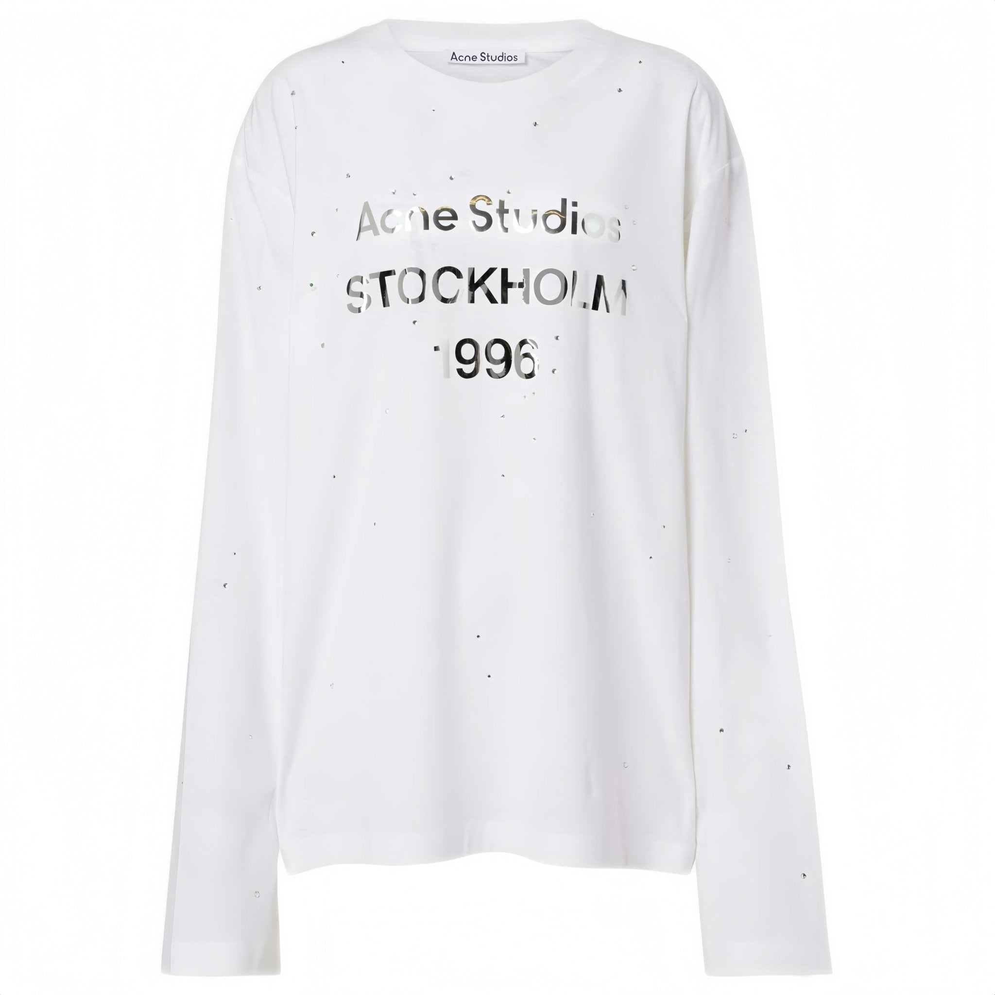 Acne Studios Rhinestone logo Long sleeve Tshirt Optic White - AFewVibe